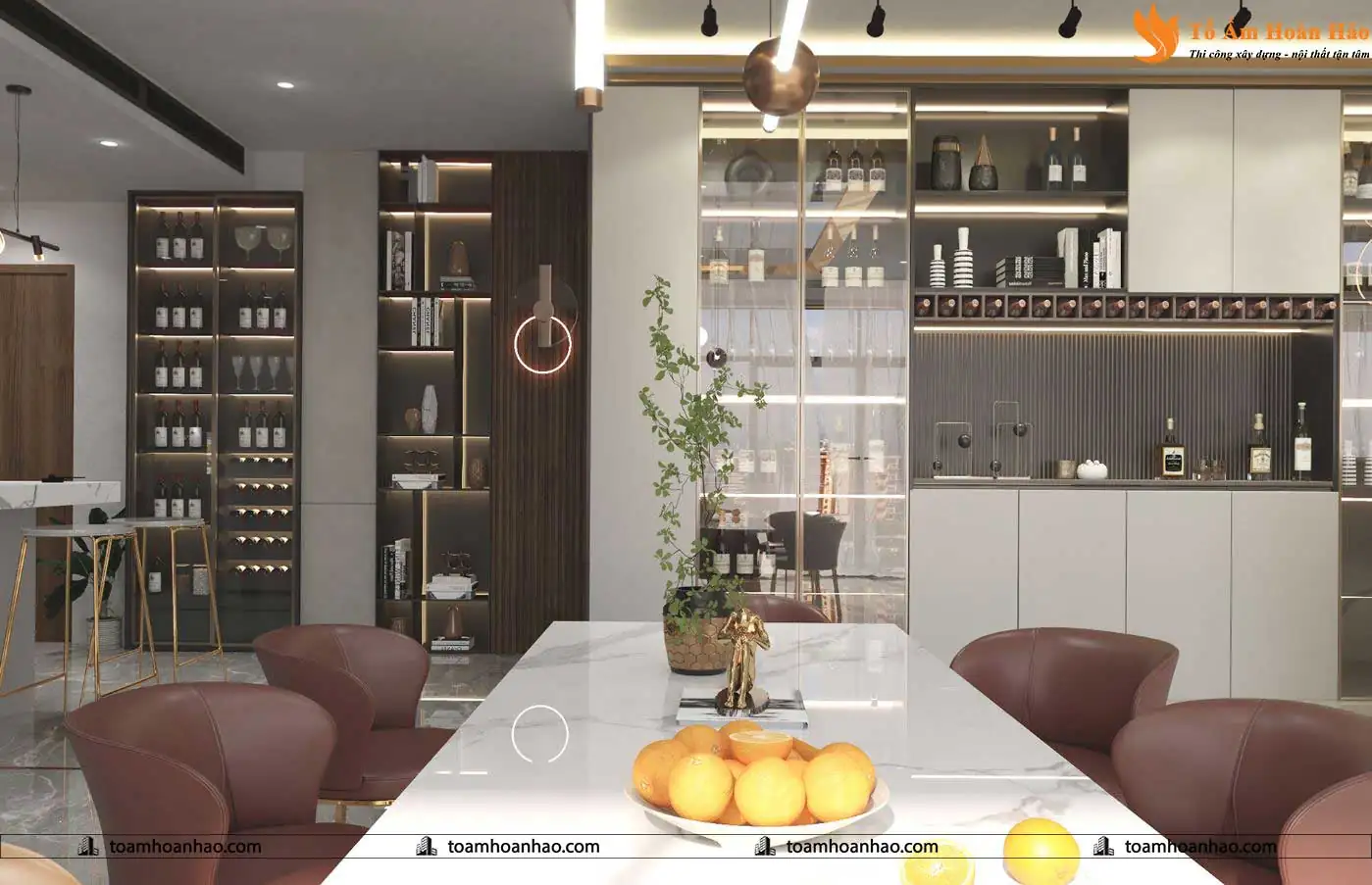 Tủ quầy bar cao cấp thể hiện sự đầu tư đẳng cấp của gia chủ