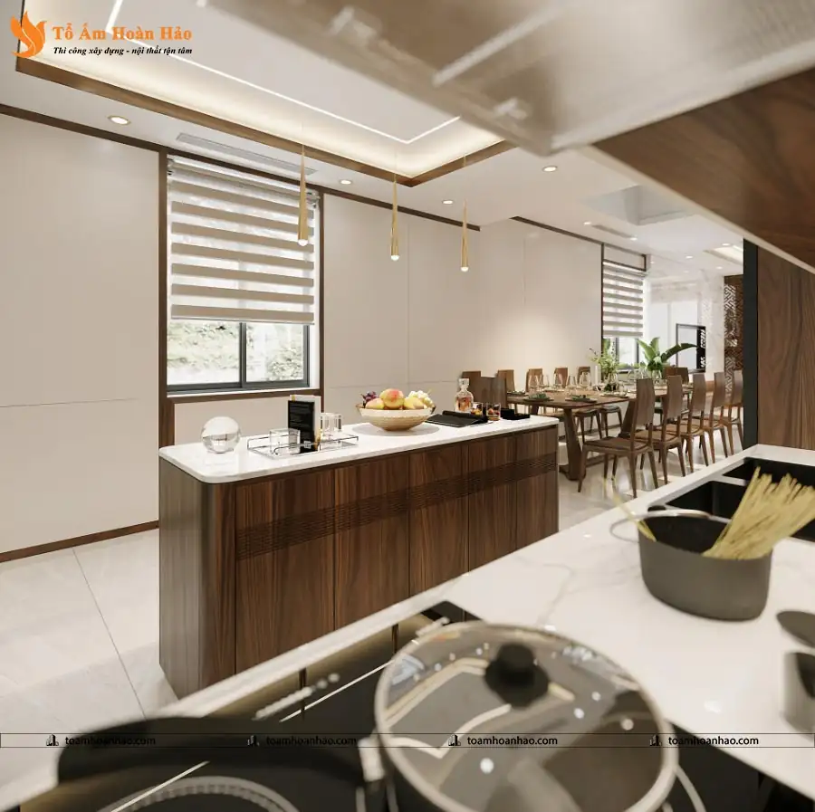 Ánh sáng tự nhiên từ cửa sổ giúp căn bếp thông thoáng