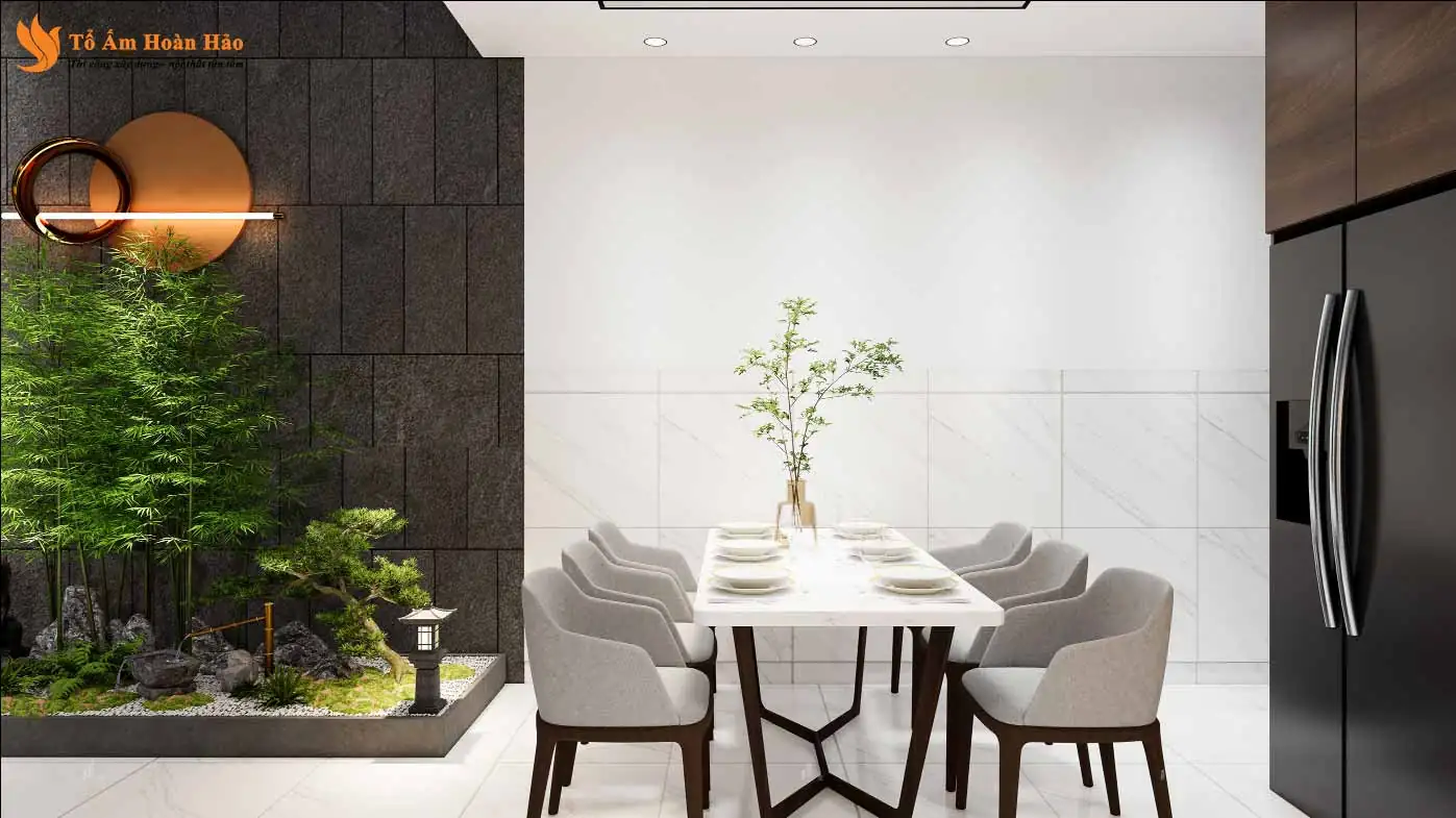 Bàn ăn gỗ công nghiệp phủ acrylic bóng gương với chân bàn độc lạ