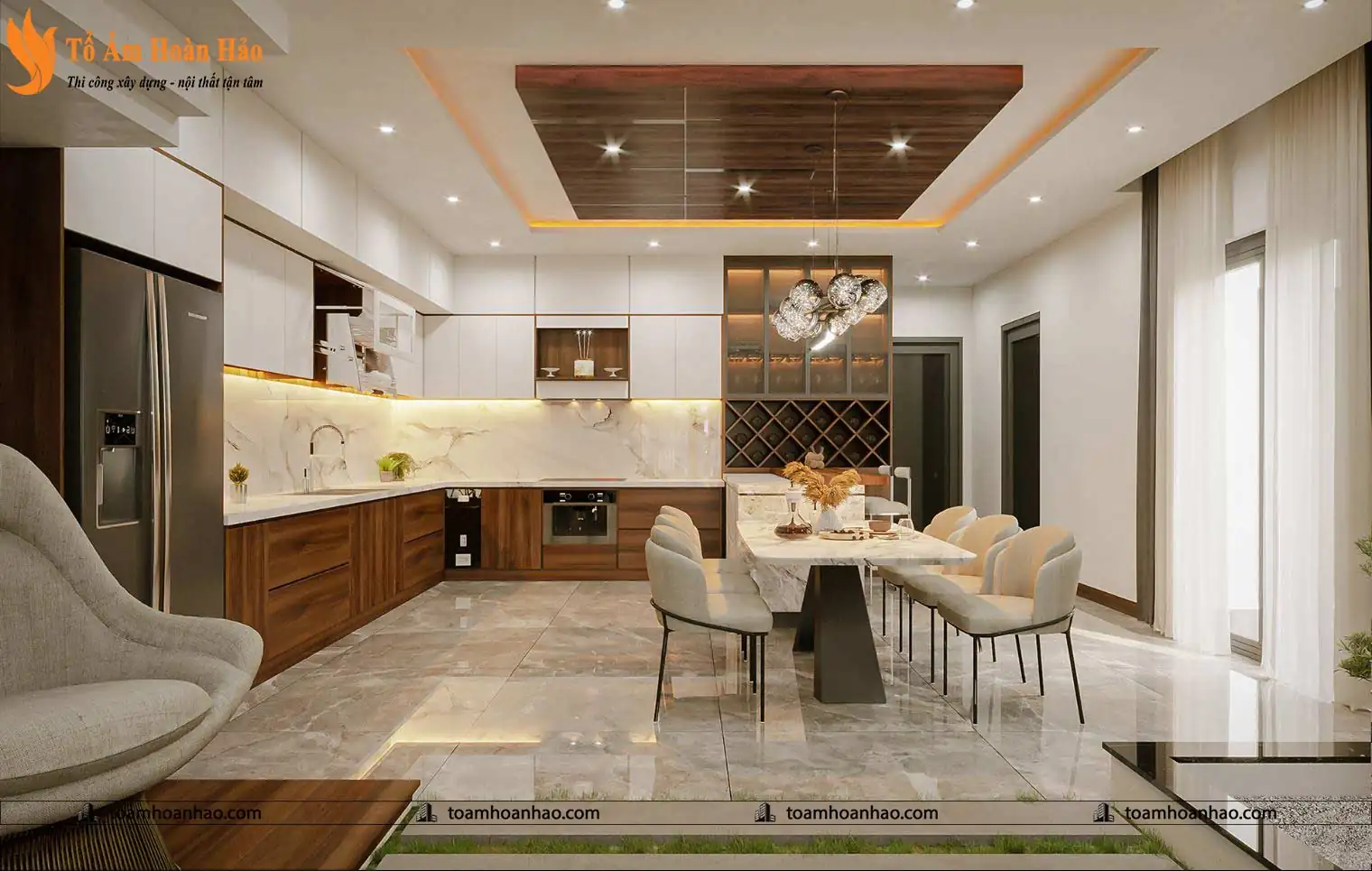 Không gian bếp hiện đại, xa hoa với tủ bếp kịch trần cao cấp