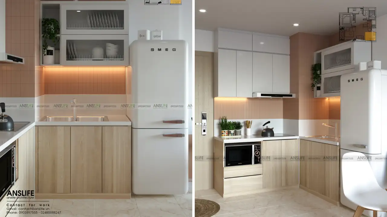 Mẫu tủ bếp chữ L