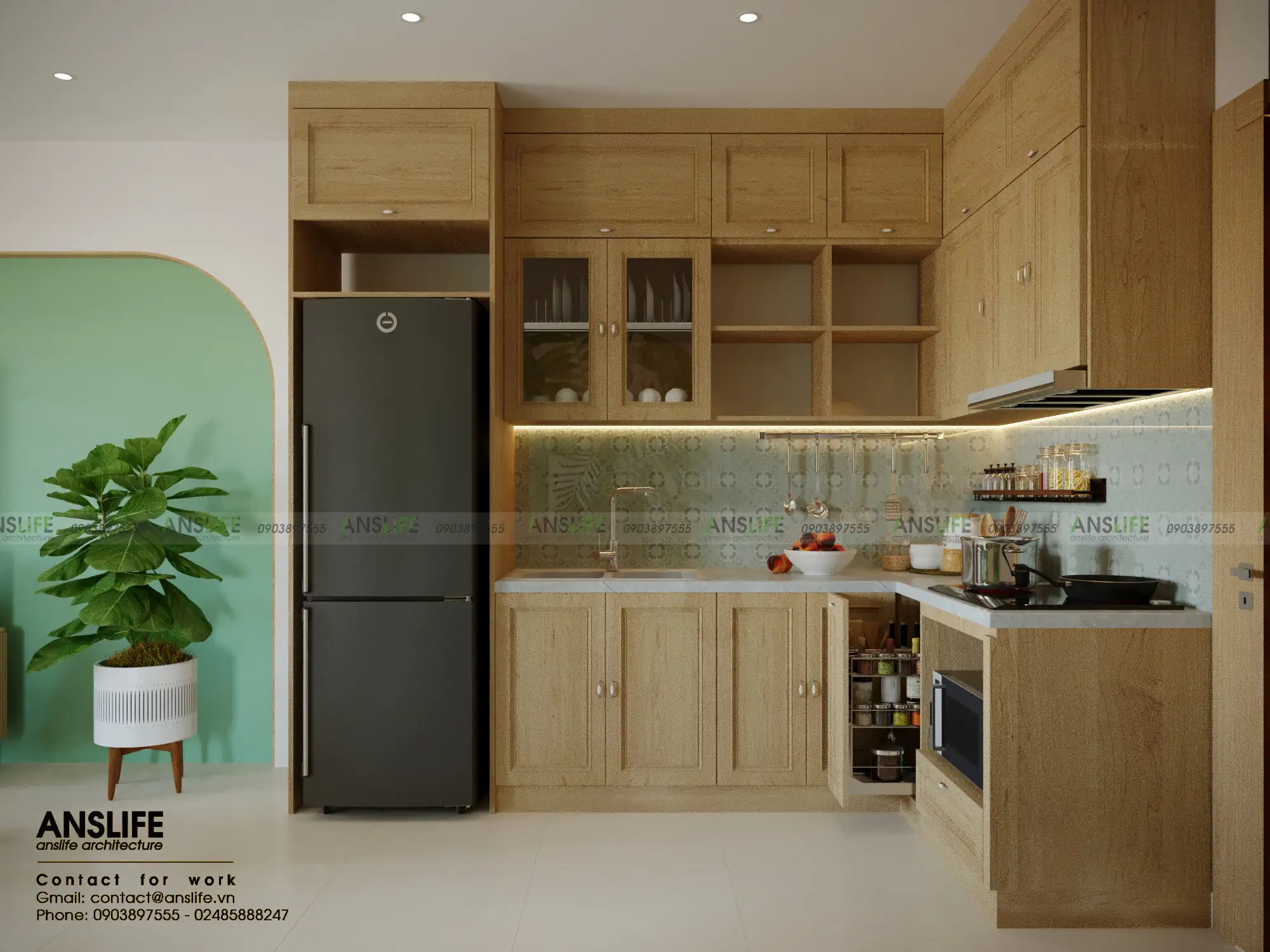 Mẫu tủ bếp chữ L