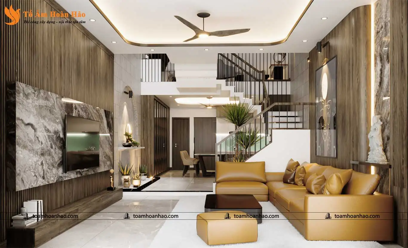 Phòng khách nội thất gỗ óc chó