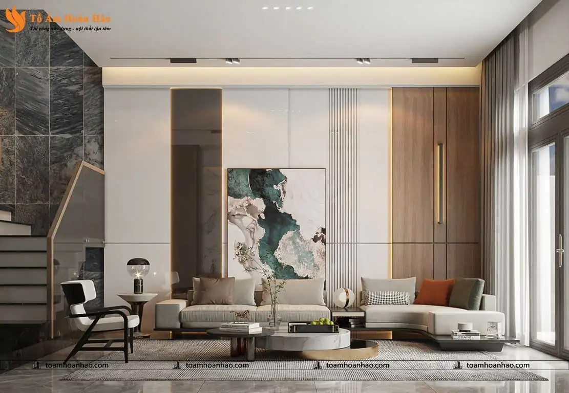 Phòng khách nội thất gỗ óc chó
