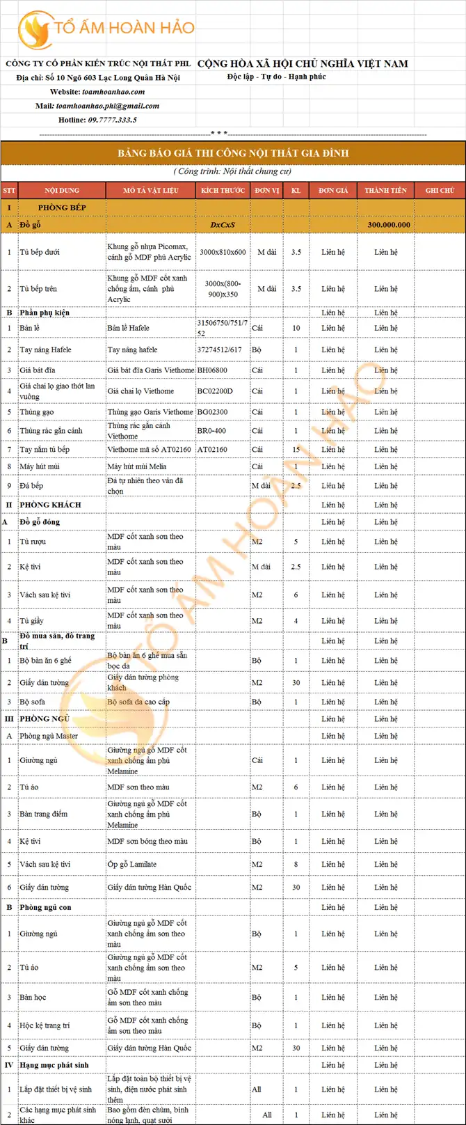 Gói nội thất hoàn thiện 300 triệu 2 phòng ngủ