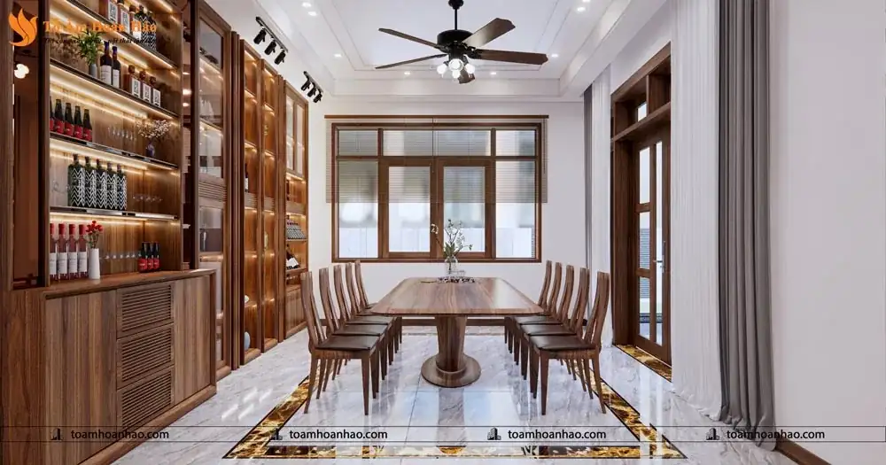 nội thất biệt thự gỗ óc chó