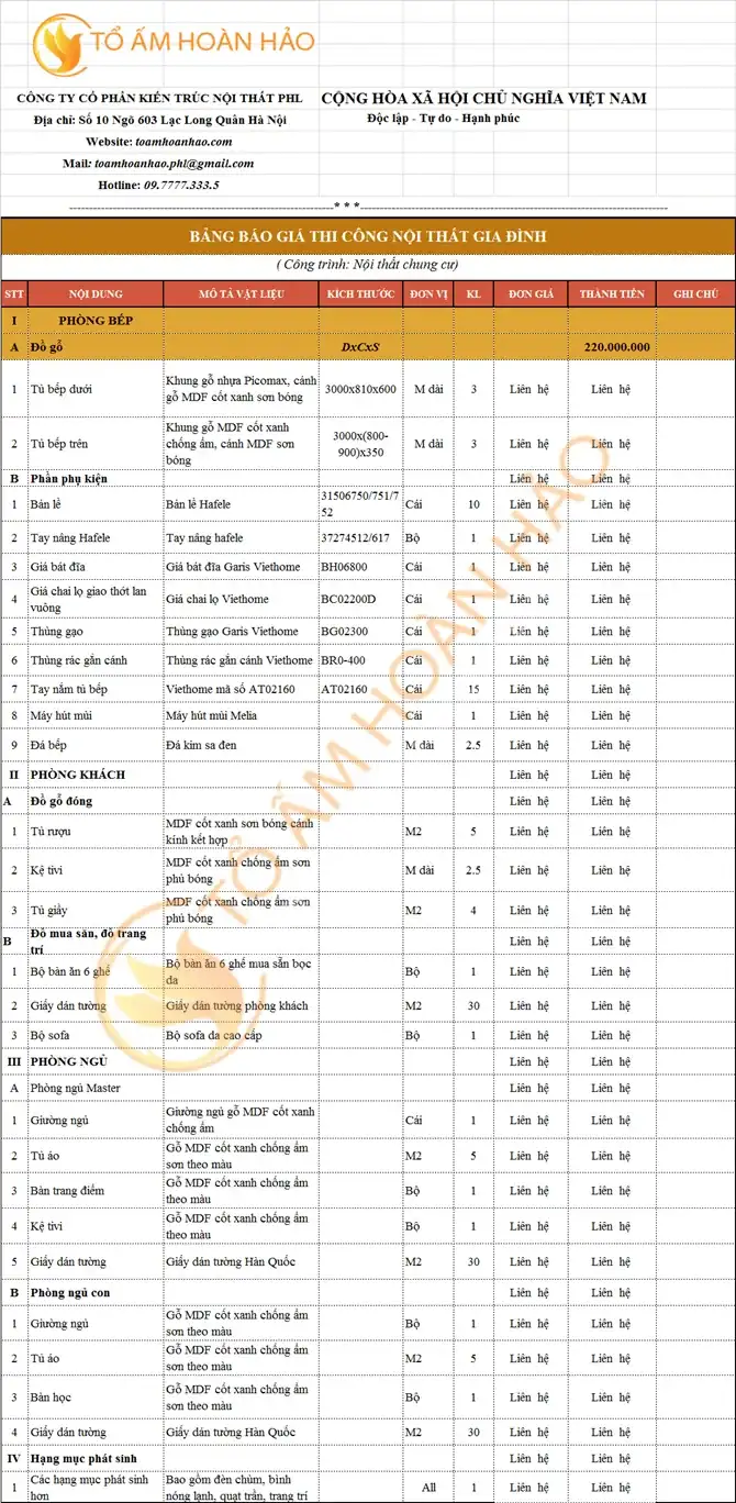 Gói nội thất hoàn thiện 220 triệu đồng 2 phòng ngủ
