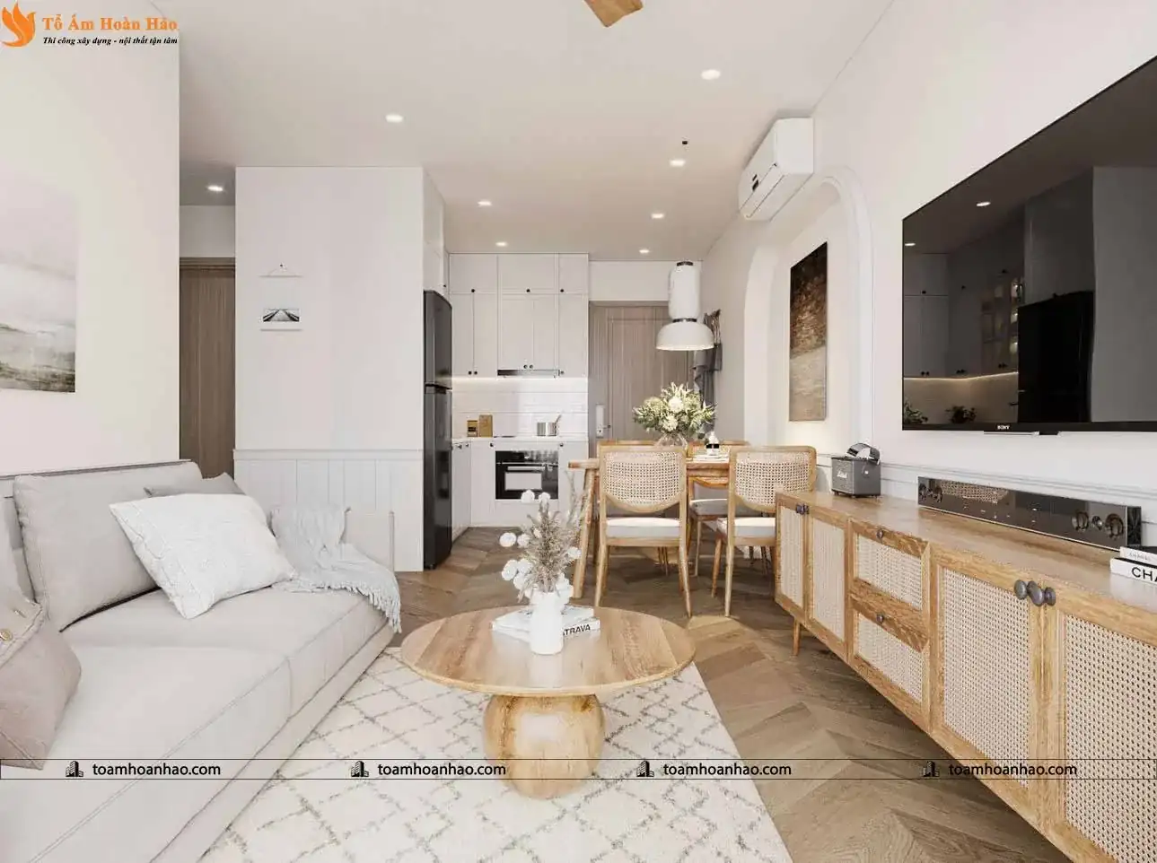 THIẾT KẾ NỘI THẤT CHUNG CƯ 56M2 1PN+1 Vinhomes Grand Park, Thủ Đức Phong cách HIỆN ĐẠI