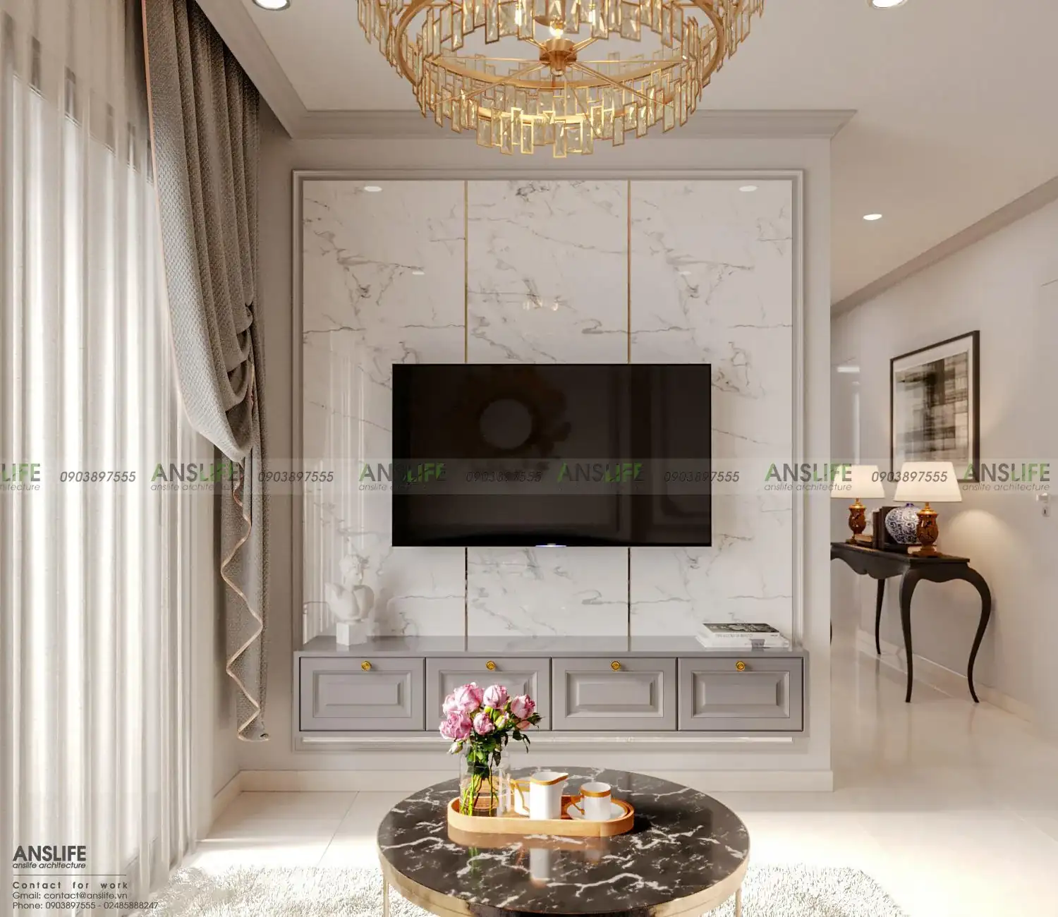 THIẾT KẾ NỘI THẤT CHUNG CƯ VINHOMES GRANDPARK DIỆN TÍCH 82M2 – PHONG CÁCH BÁN CỔ ĐIỂN SANG TRỌNG