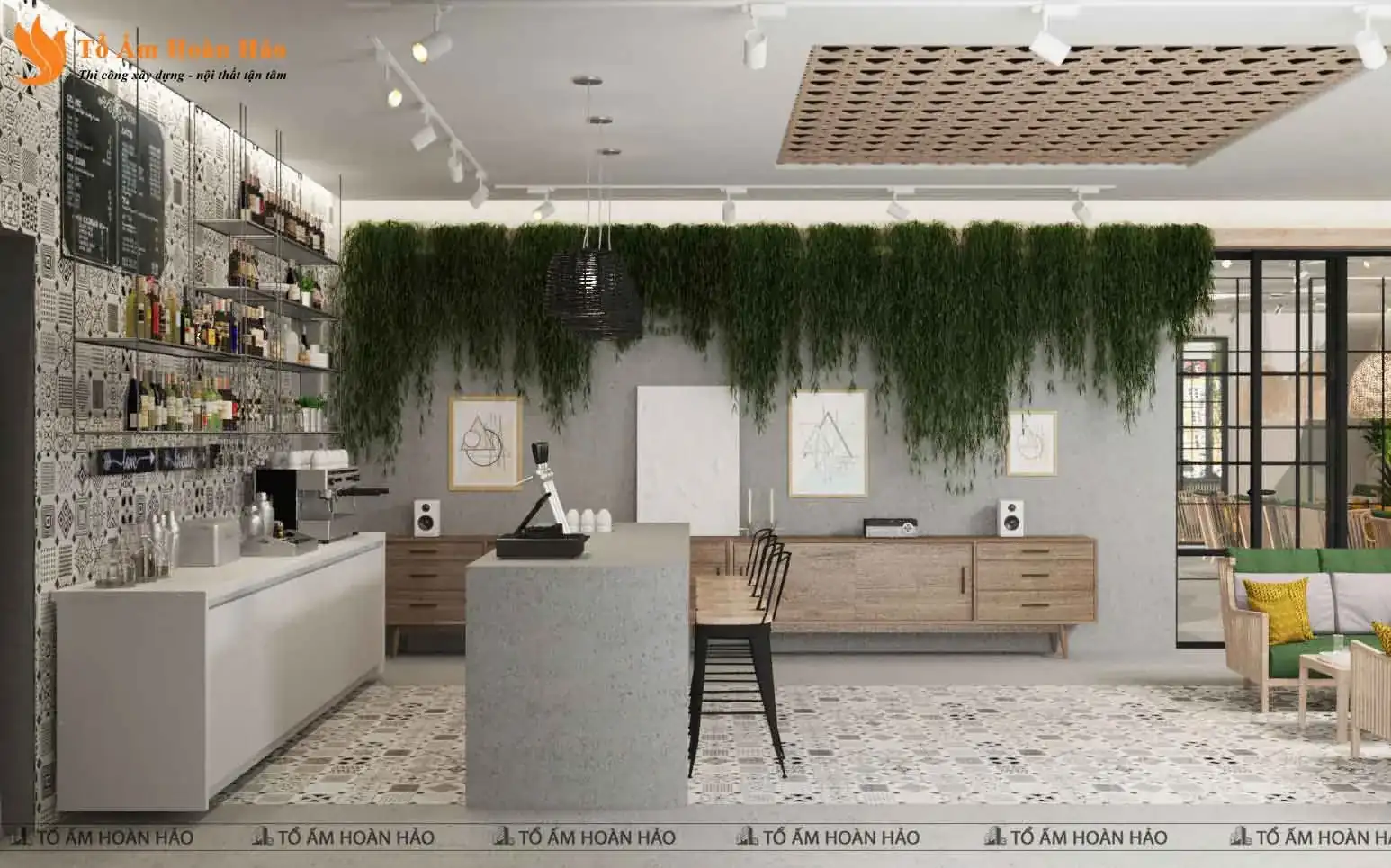 CHIÊM NGƯỠNG THIẾT KẾ QUÁN CÀ PHÊ 120M2 PHONG CÁCH TROPICAL XANH MÁT – SHOHA COFFEE