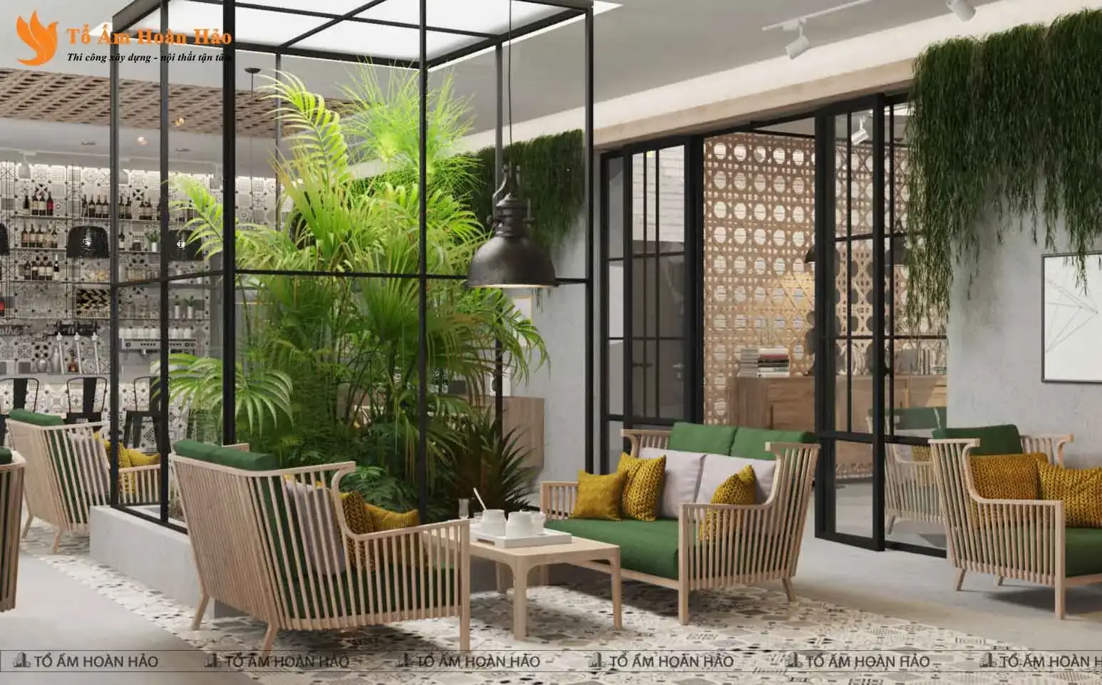 CHIÊM NGƯỠNG THIẾT KẾ QUÁN CÀ PHÊ 120M2 PHONG CÁCH TROPICAL XANH MÁT – SHOHA COFFEE