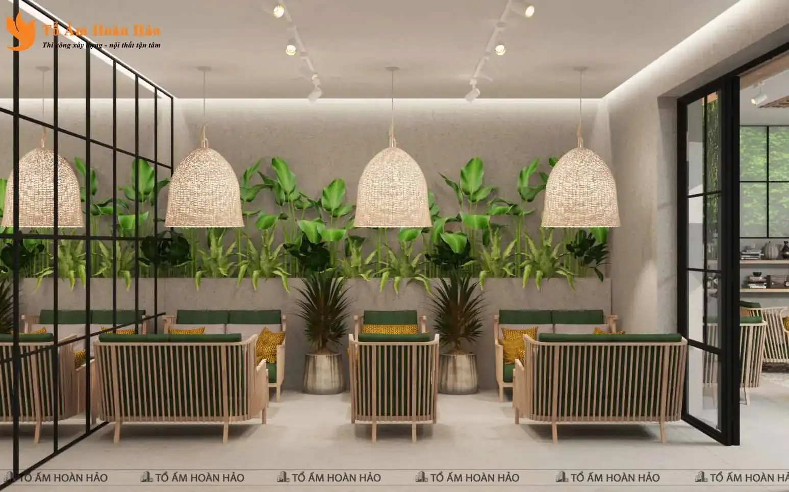 CHIÊM NGƯỠNG THIẾT KẾ QUÁN CÀ PHÊ 120M2 PHONG CÁCH TROPICAL XANH MÁT – SHOHA COFFEE