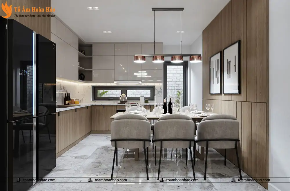 Mẫu tủ bếp chữ L tiện nghi