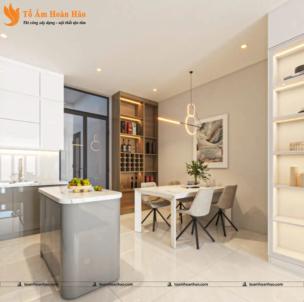 Mẫu tủ bếp chữ L tiện nghi