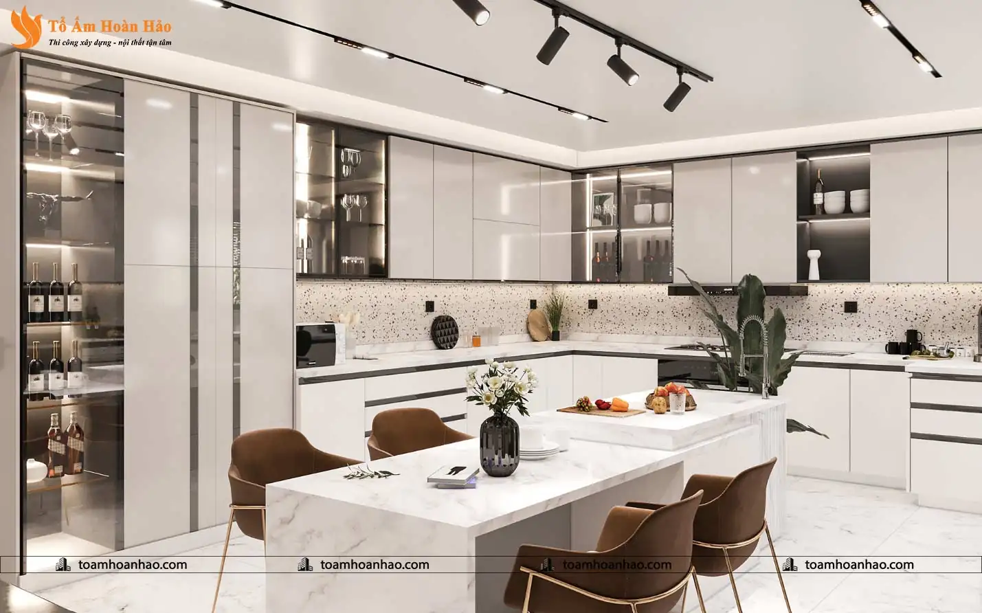 Mẫu tủ bếp chữ L tiện nghi