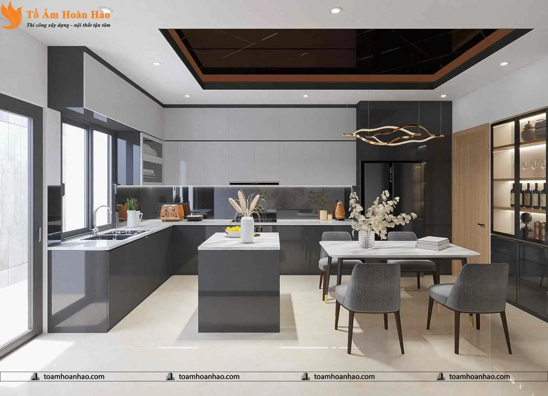 Mẫu tủ bếp chữ L tiện nghi