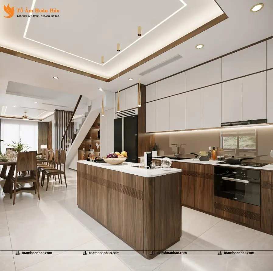Mẫu tủ bếp chữ L tiện nghi