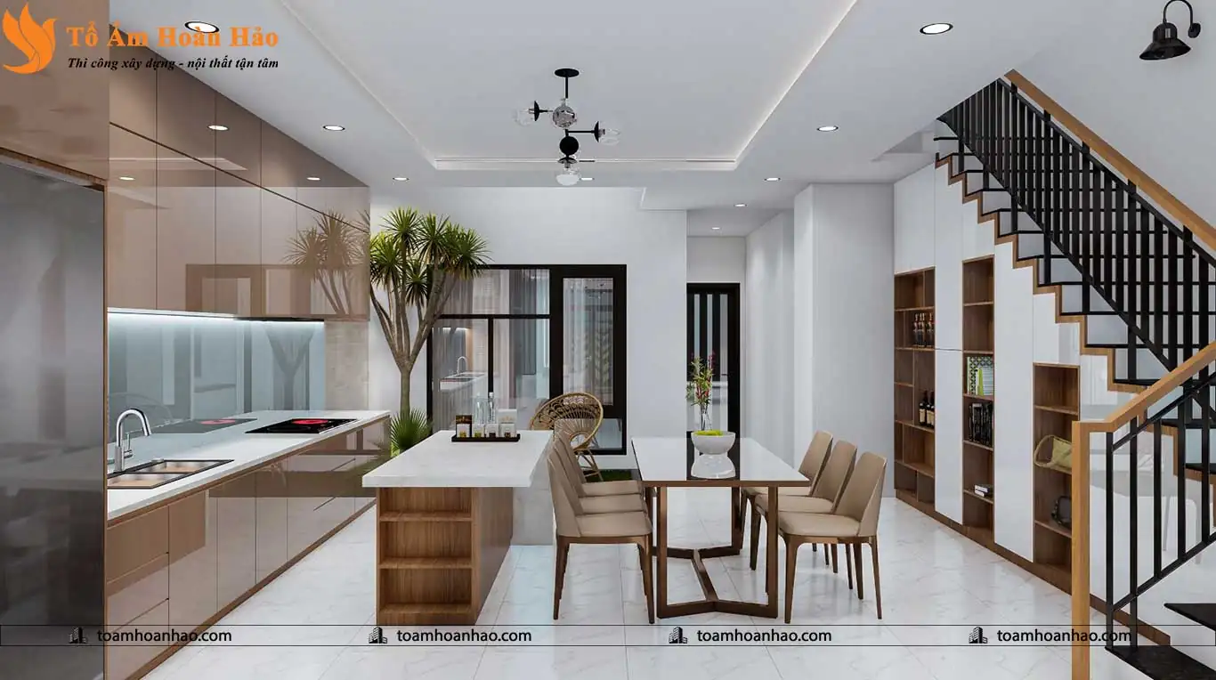Mẫu tủ bếp chữ L tiện nghi