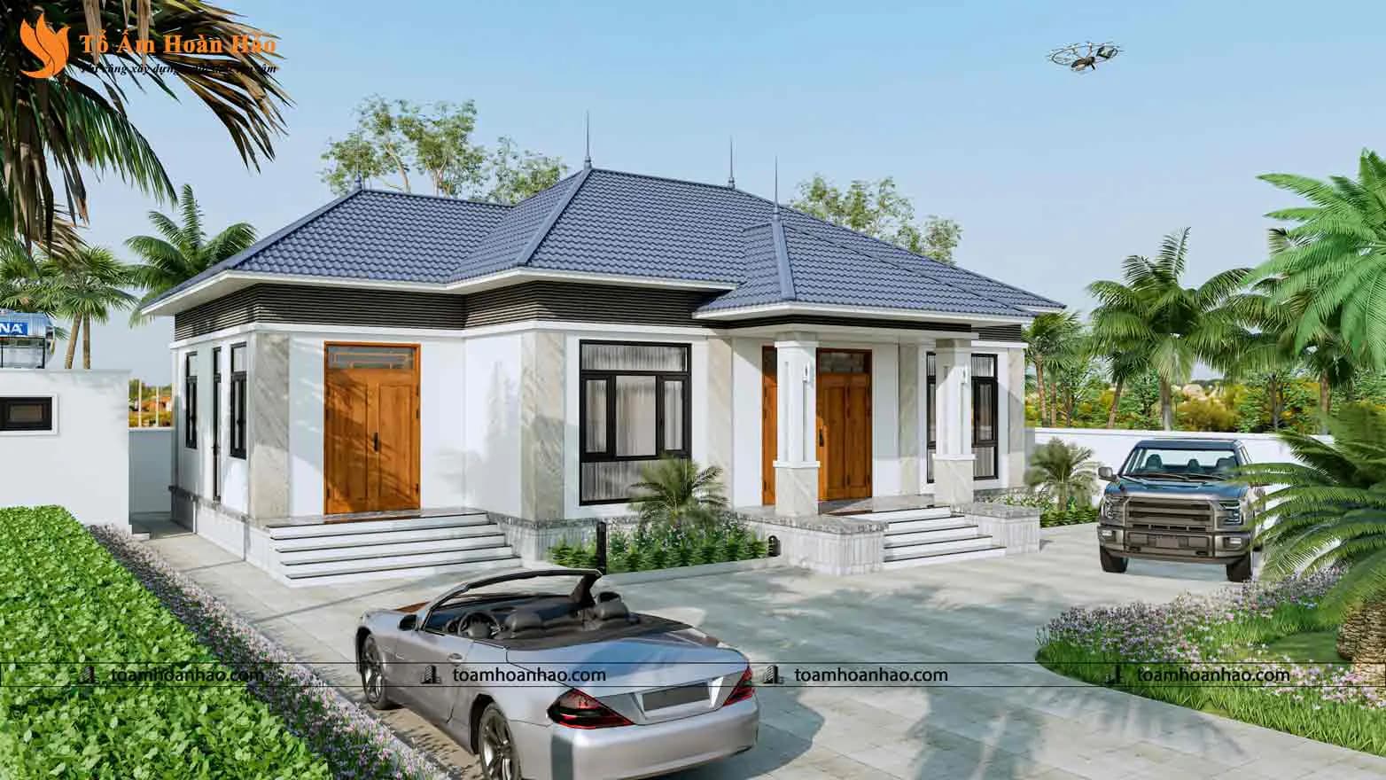 Phối cảnh 02 – Biệt thự nhà vườn đẹp mái thái 1 tầng phù hợp nghỉ dưỡng