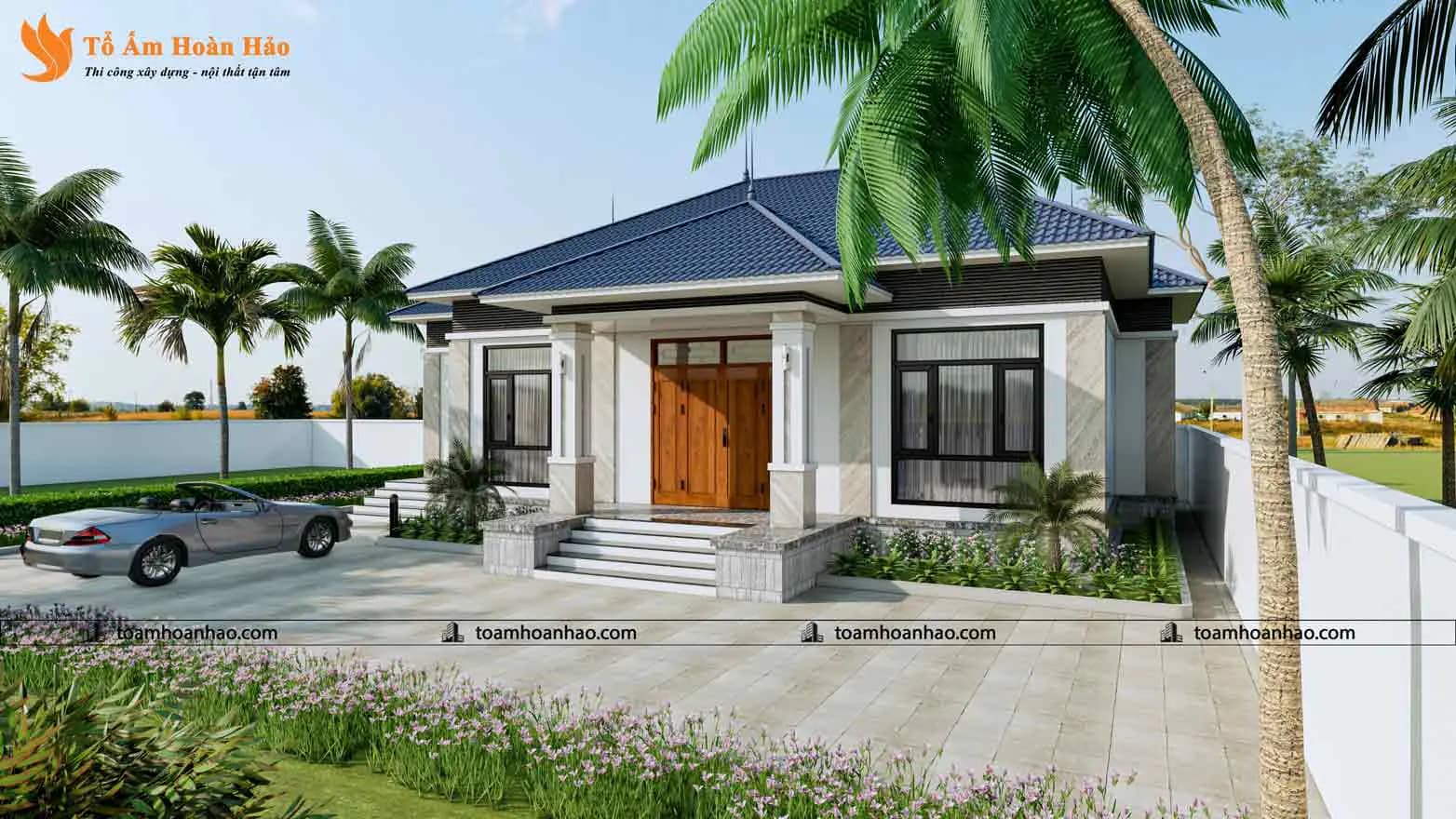 Phối cảnh 03 – Biệt thự nhà vườn đẹp mái thái 1 tầng phù hợp nghỉ dưỡng