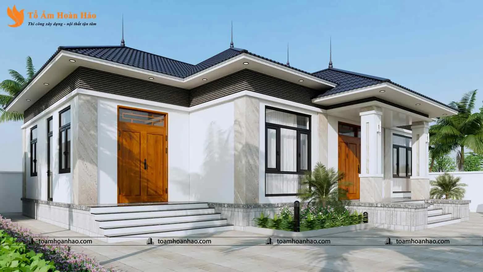 Phối cảnh 04 – Biệt thự nhà vườn đẹp mái thái 1 tầng phù hợp nghỉ dưỡng