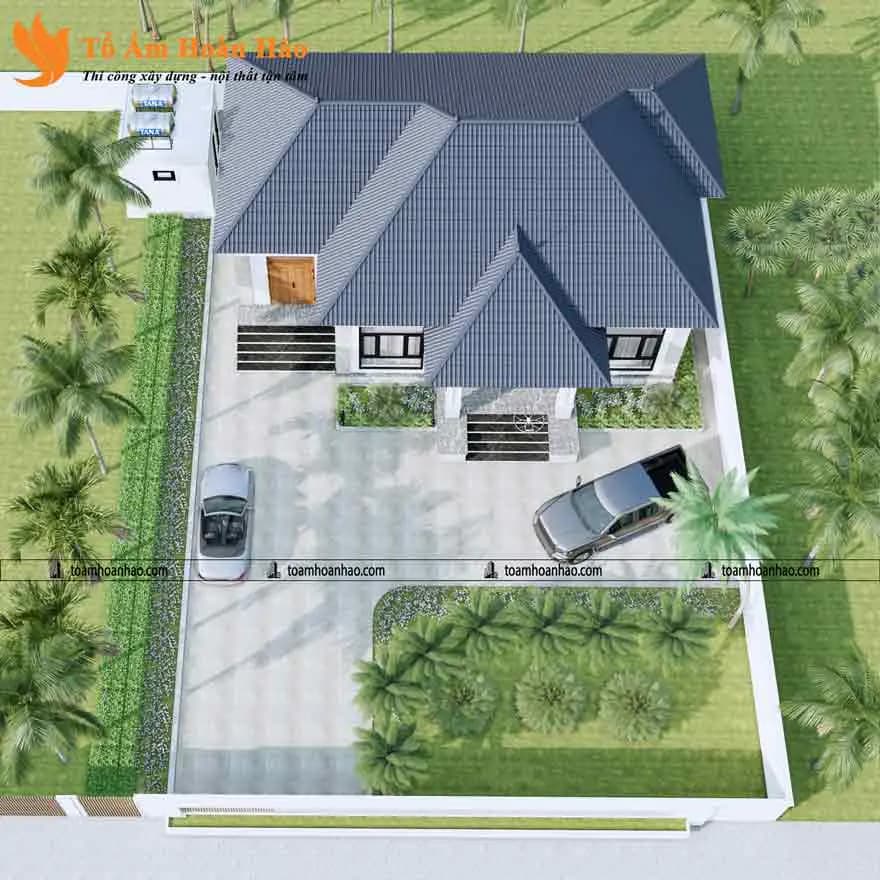 Phối cảnh 05 – Biệt thự nhà vườn đẹp mái thái 1 tầng phù hợp nghỉ dưỡng