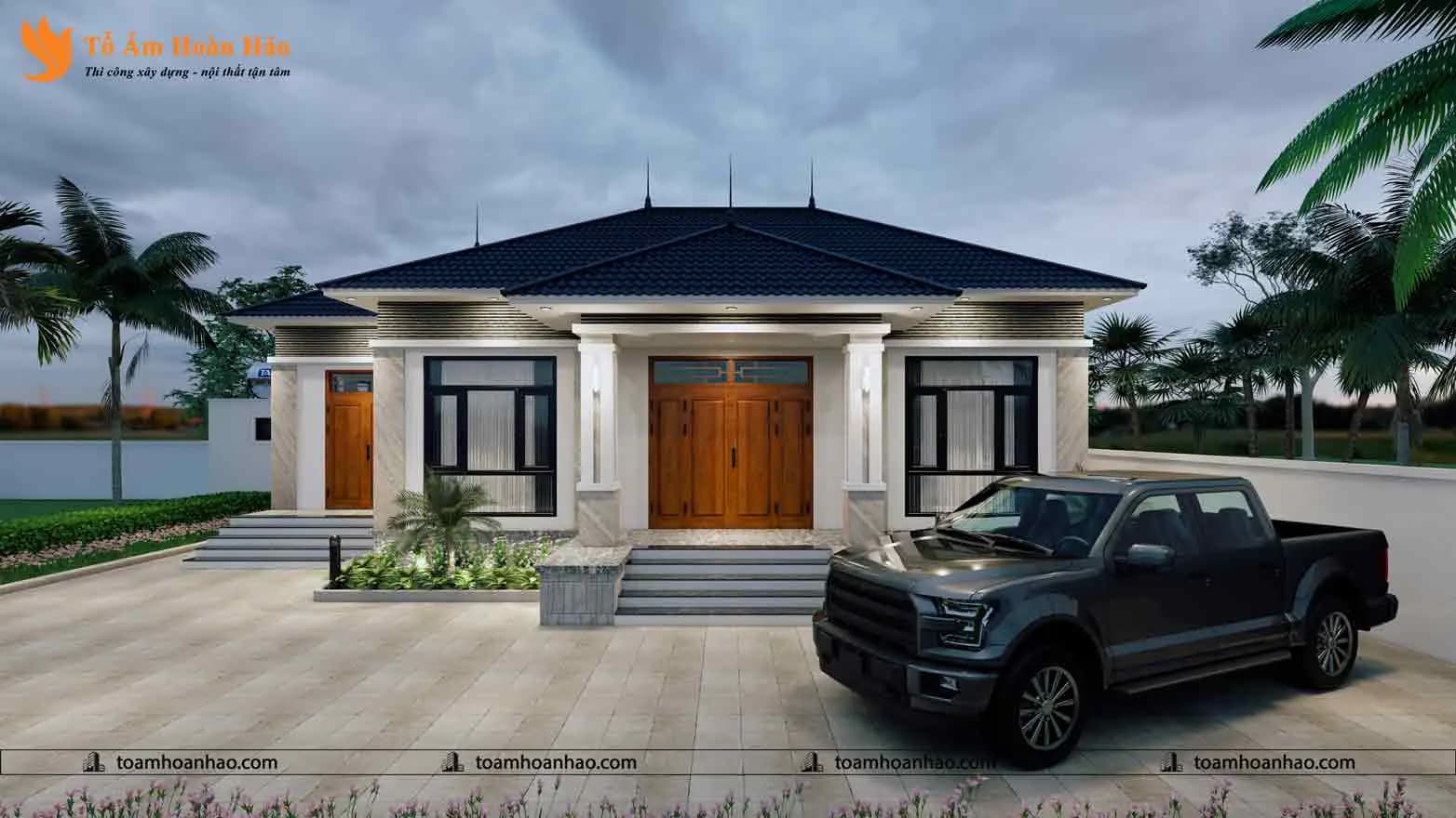 Phối cảnh 06 – Biệt thự nhà vườn đẹp mái thái 1 tầng phù hợp nghỉ dưỡng