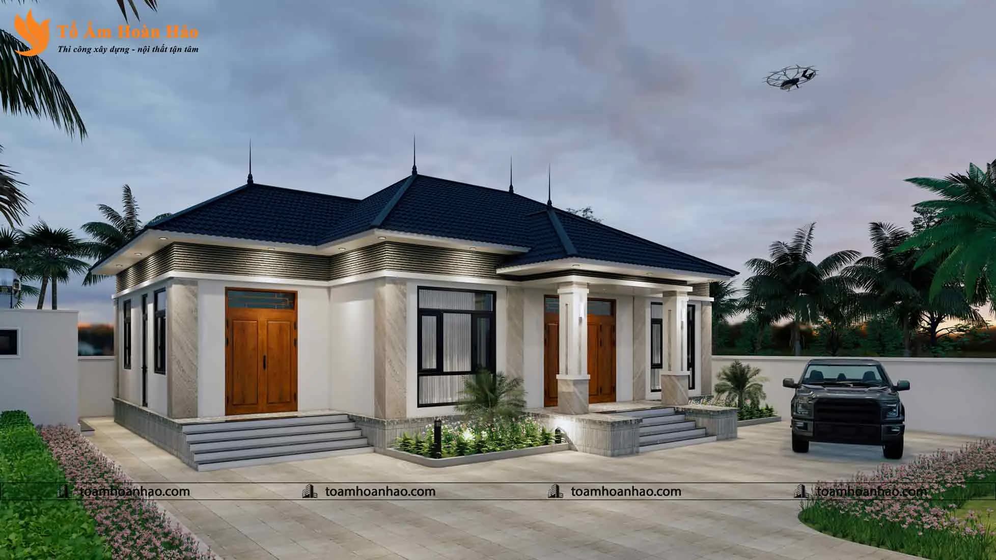 Phối cảnh 07 – Biệt thự nhà vườn đẹp mái thái 1 tầng phù hợp nghỉ dưỡng