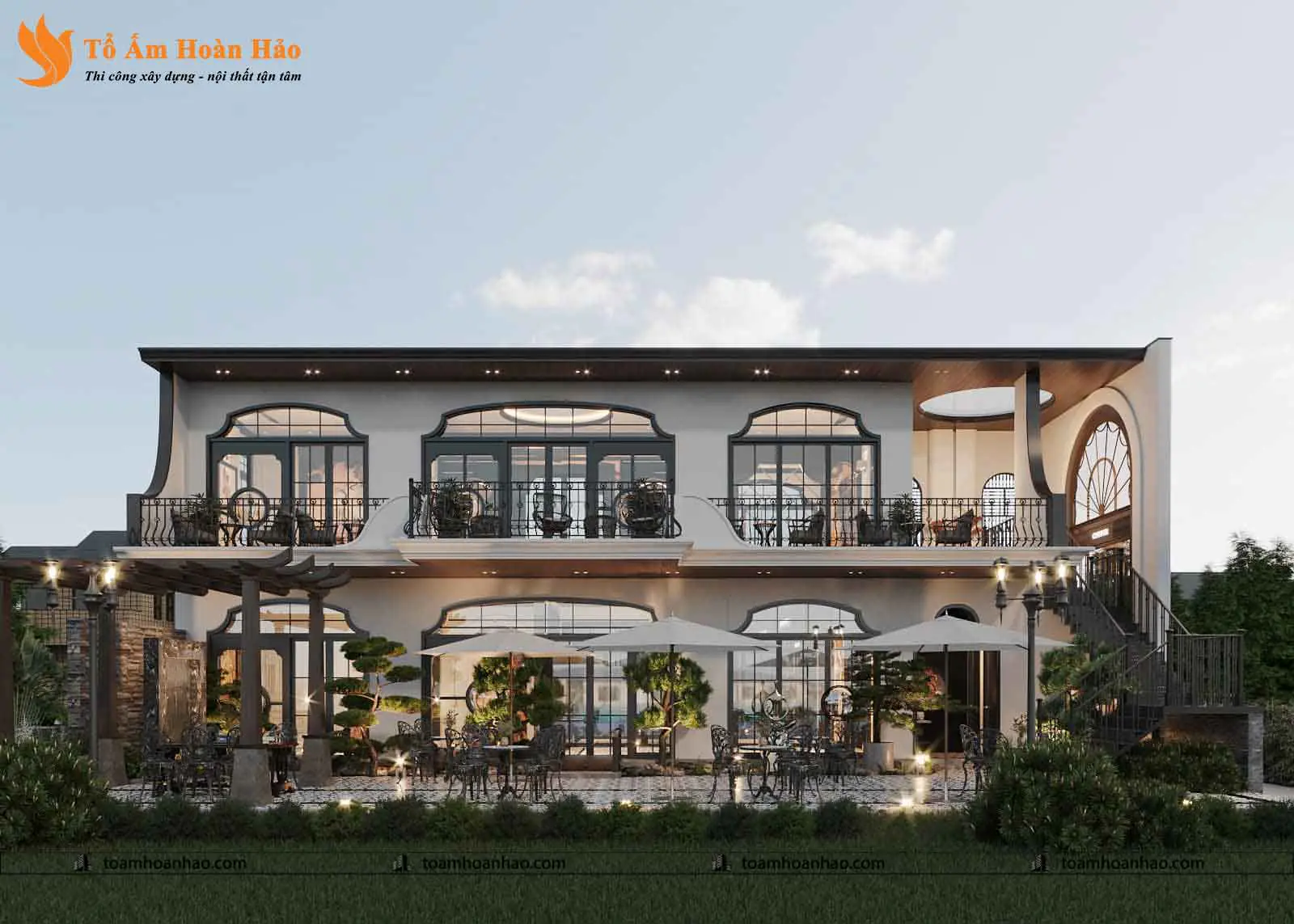 Phối cảnh 02 – Thiết kế biệt thự đẹp Restaurant & Coffee phong cách Indochine năm 2022