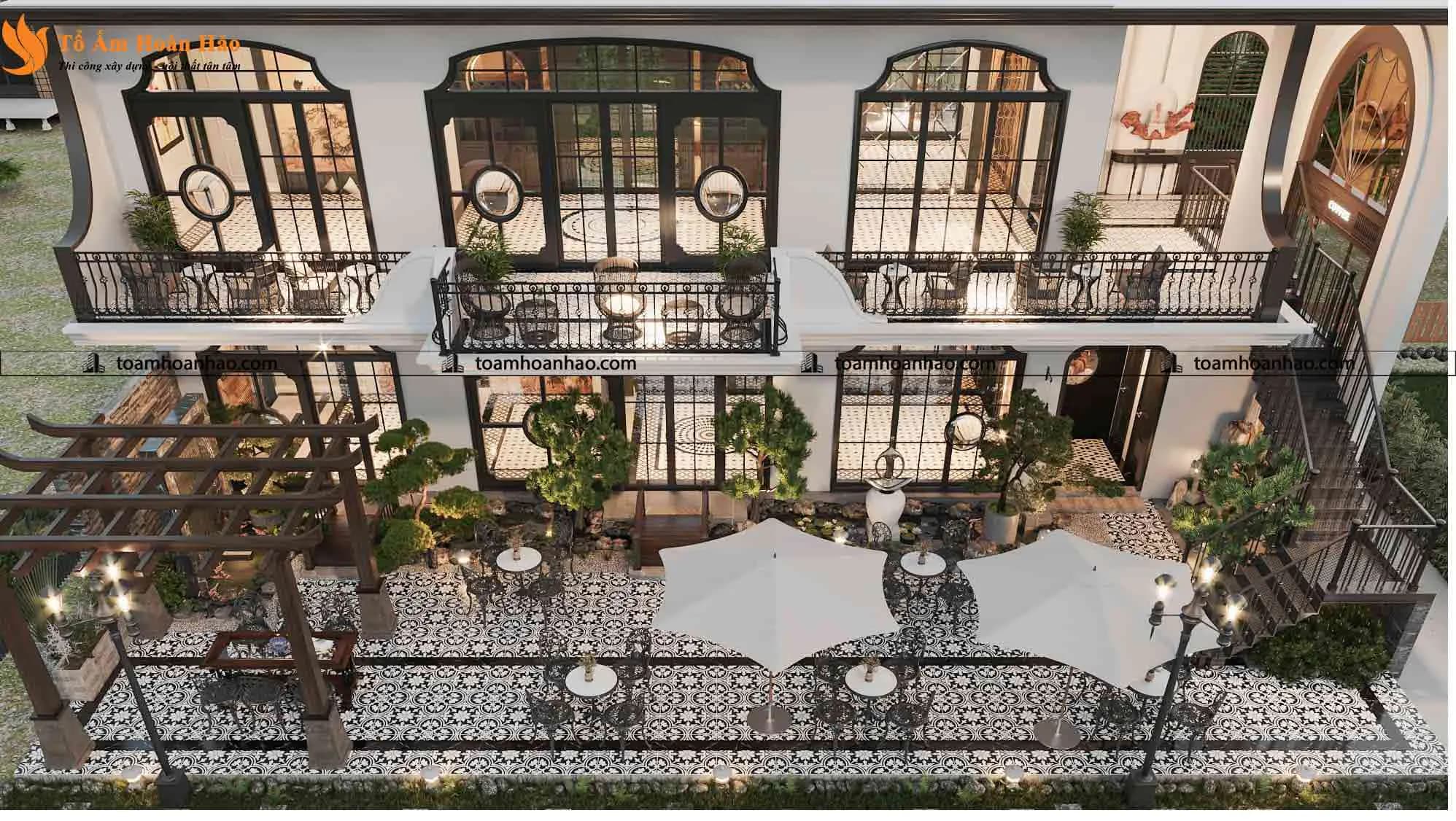 Phối cảnh 04 – Thiết kế biệt thự đẹp Restaurant & Coffee phong cách Indochine năm 2022