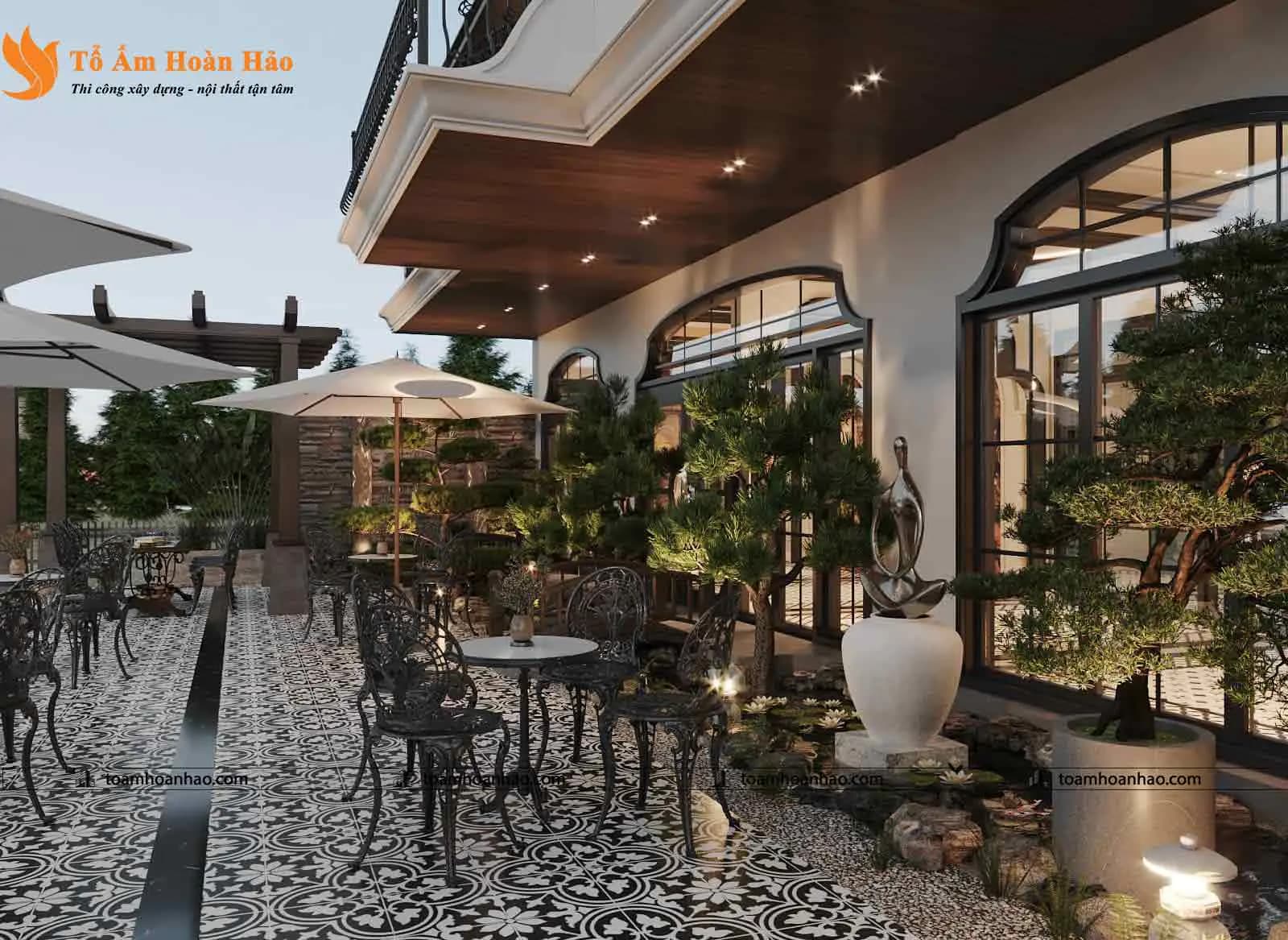 Phối cảnh 07 – Thiết kế biệt thự đẹp Restaurant & Coffee phong cách Indochine năm 2022