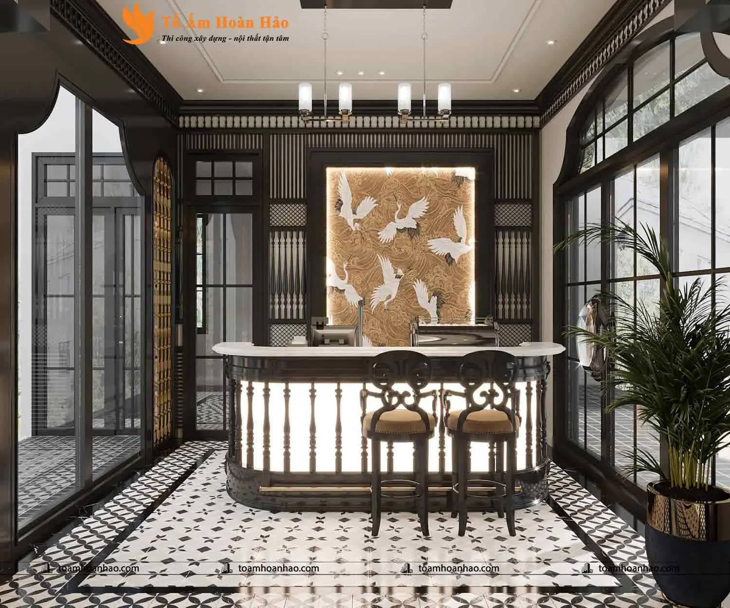Phối cảnh 15 – Thiết kế biệt thự đẹp Restaurant & Coffee phong cách Indochine năm 2022