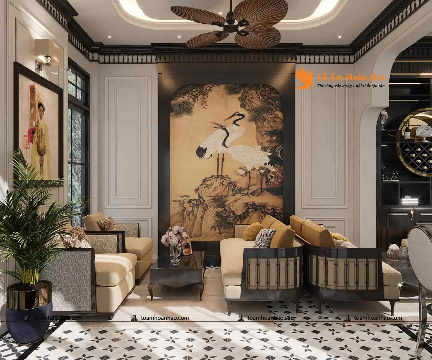 Phối cảnh 18 – Thiết kế biệt thự đẹp Restaurant & Coffee phong cách Indochine năm 2022