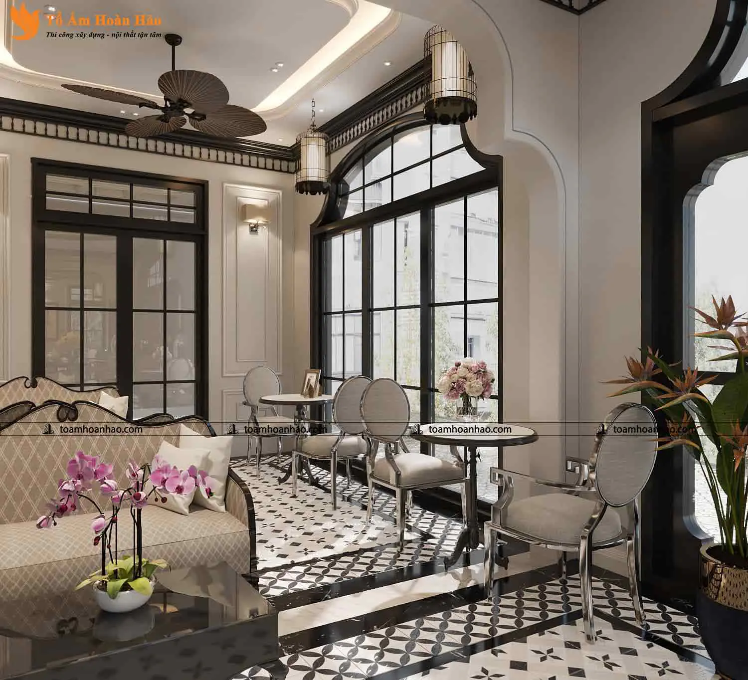 Phối cảnh 19 – Thiết kế biệt thự đẹp Restaurant & Coffee phong cách Indochine năm 2022