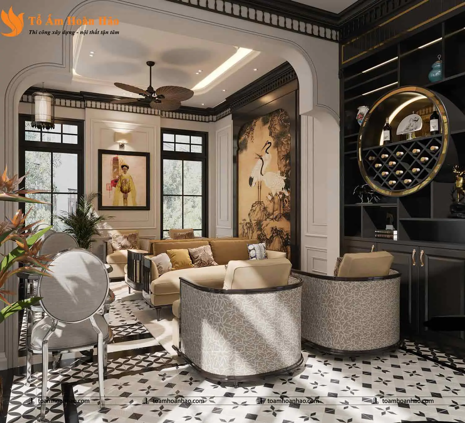 Phối cảnh 20 – Thiết kế biệt thự đẹp Restaurant & Coffee phong cách Indochine năm 2022