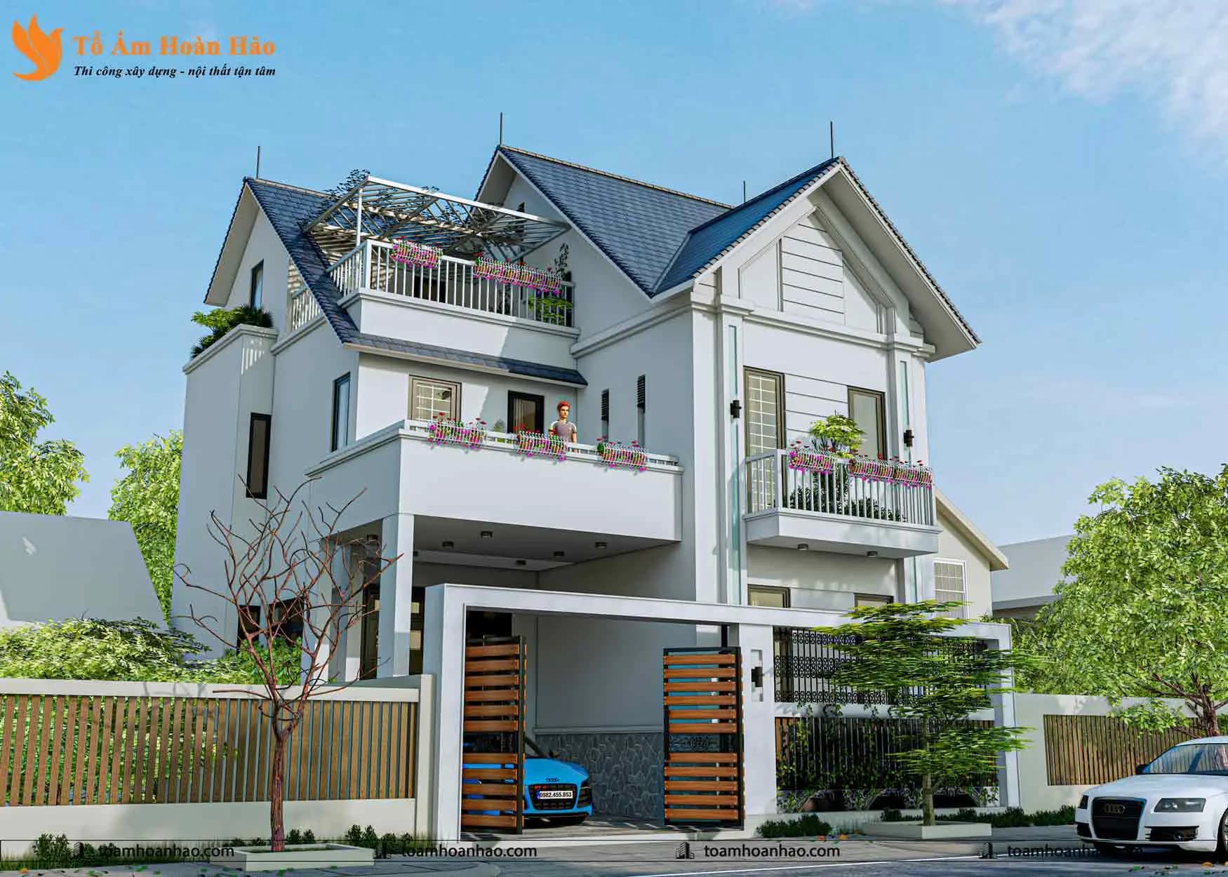 Phối cảnh 02 – THIẾT KẾ BIỆT THỰ ĐẸP MÁI THÁI 2 TẦNG