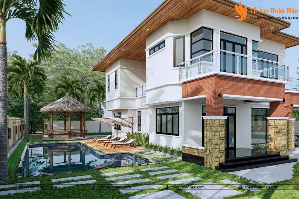 Phối cảnh 02 – THIẾT KẾ BIỆT THỰ NHÀ VƯỜN 2 TẦNG MÁI NHẬT