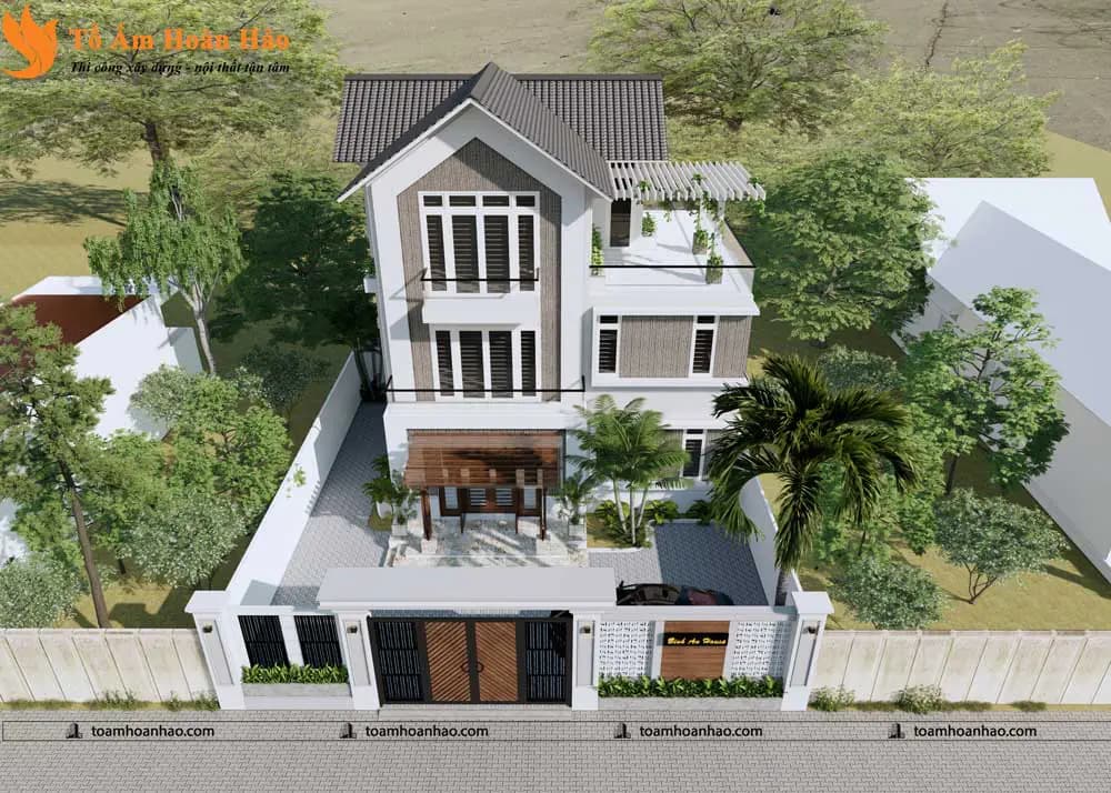 Phối cảnh 03 – THIẾT KẾ KIẾN TRÚC NHÀ PHỐ MÁI THÁI 3 TẦNG HIỆN ĐẠI-TP. HỒ CHÍ MINH VỚI DIỆN TÍCH 8M x 16M