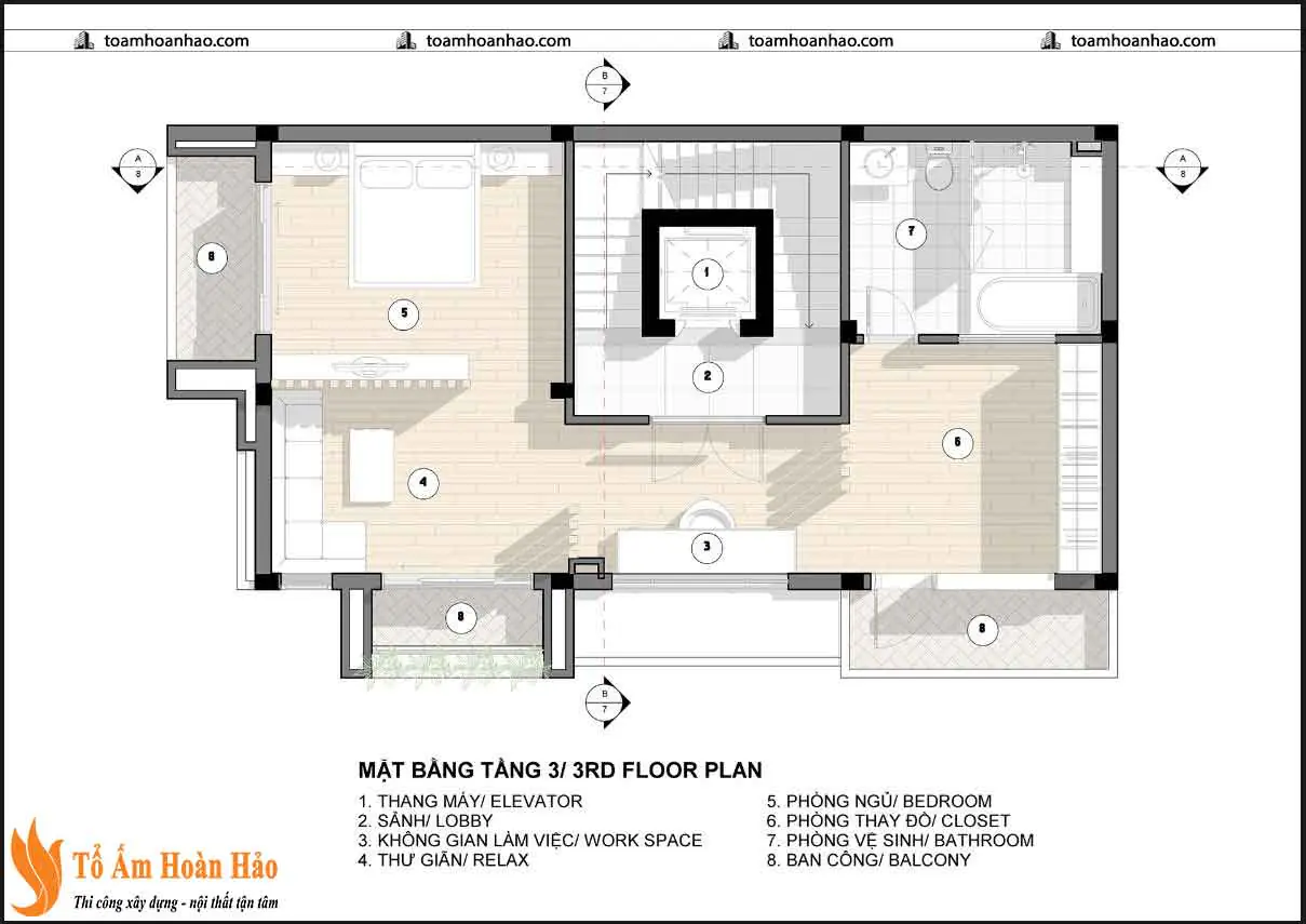Phối cảnh 06 – THI CÔNG THIẾT KẾ NHÀ PHỐ – THÀNH PHỐ HỒ CHÍ MINH 6.3Mx11.72M, 5 TẦNG HIỆN ĐẠI