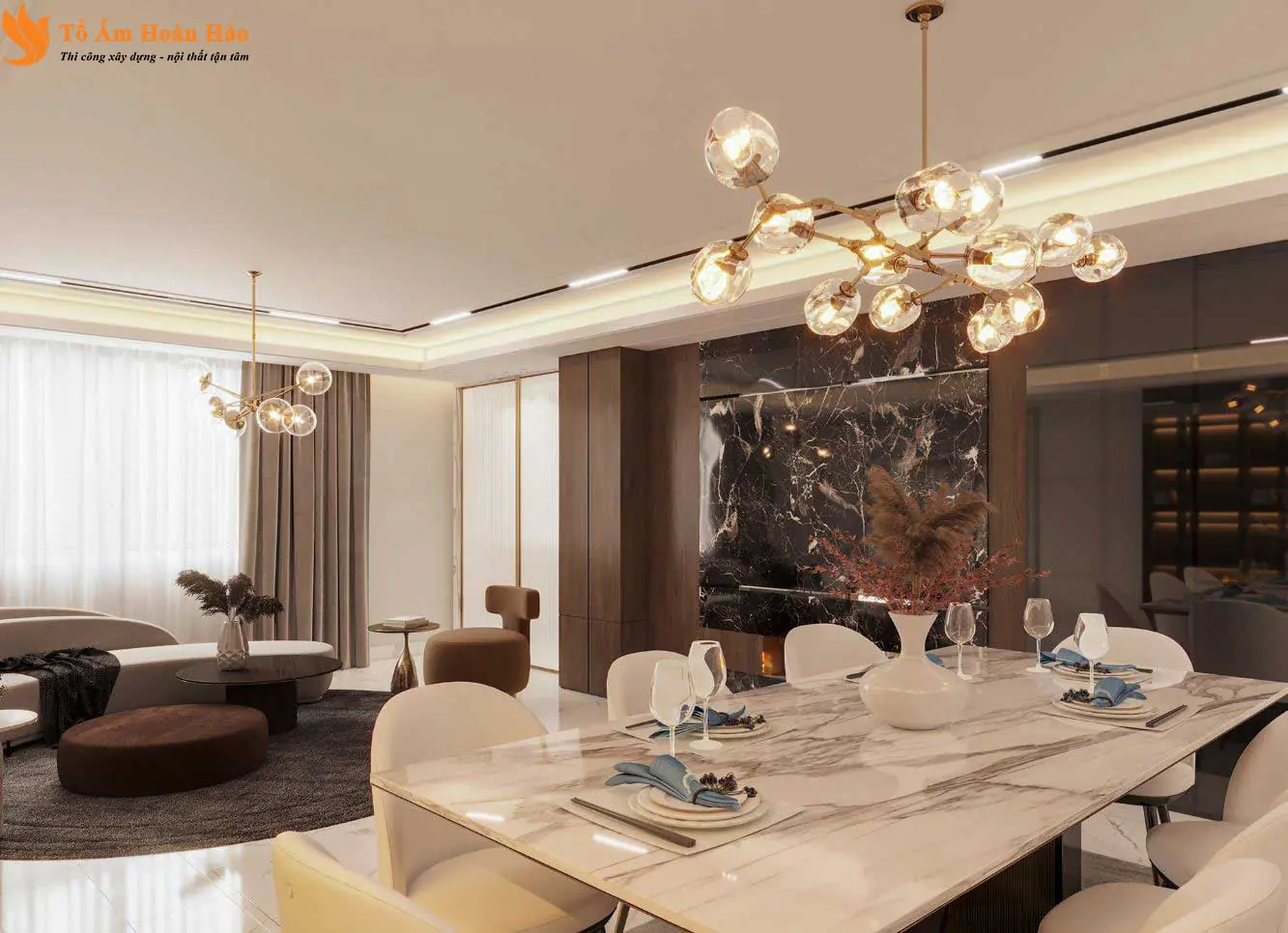 Phối cảnh 06 – THIẾT KẾ NỘI THẤT GỖ ÓC CHÓ VILLA 1500m2 – HÀ NỘI, SANG TRỌNG VÀ ĐẲNG CẤP