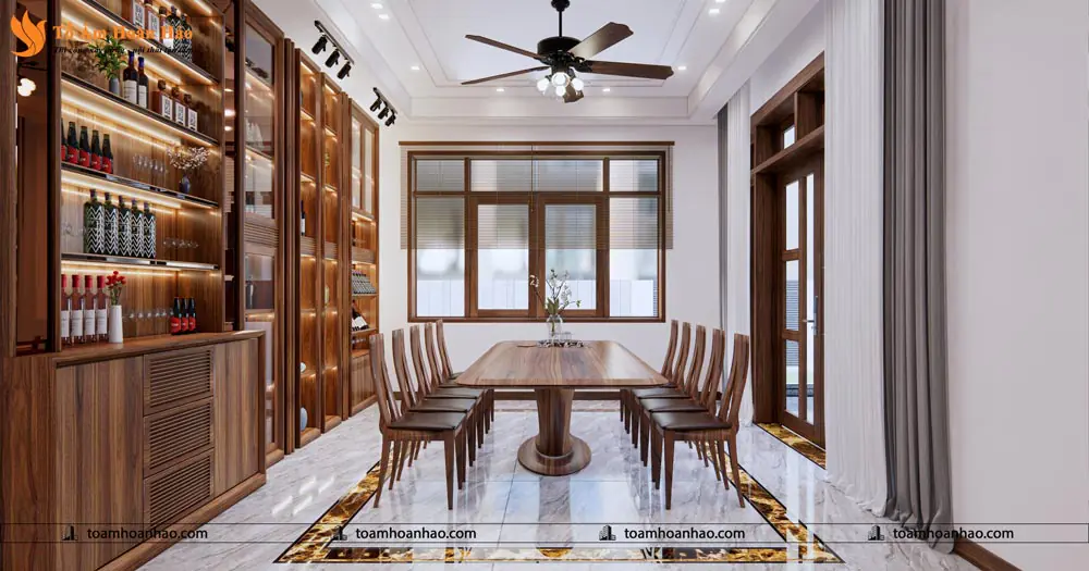 Phối cảnh 11 – THIẾT KẾ NỘI THẤT GỖ ÓC CHÓ VILLA 1500m2 – HÀ NỘI, SANG TRỌNG VÀ ĐẲNG CẤP