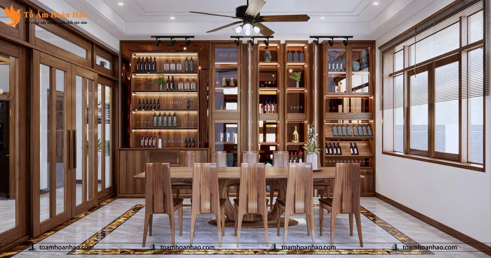 Phối cảnh 12 – THIẾT KẾ NỘI THẤT GỖ ÓC CHÓ VILLA 1500m2 – HÀ NỘI, SANG TRỌNG VÀ ĐẲNG CẤP