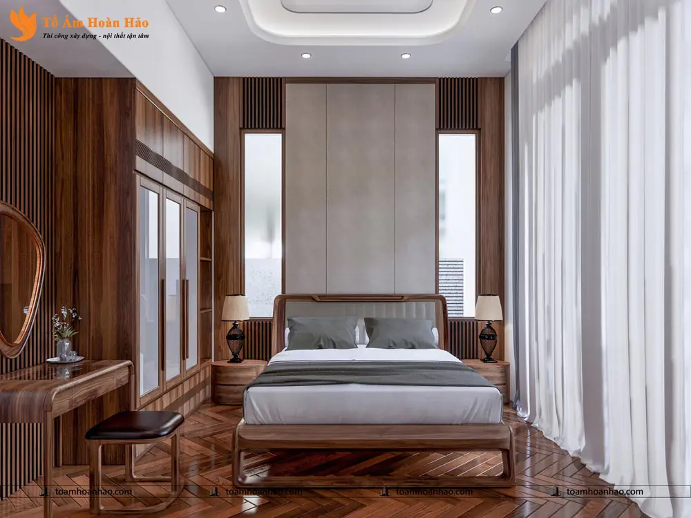 Phối cảnh 13 – THIẾT KẾ NỘI THẤT GỖ ÓC CHÓ VILLA 1500m2 – HÀ NỘI, SANG TRỌNG VÀ ĐẲNG CẤP