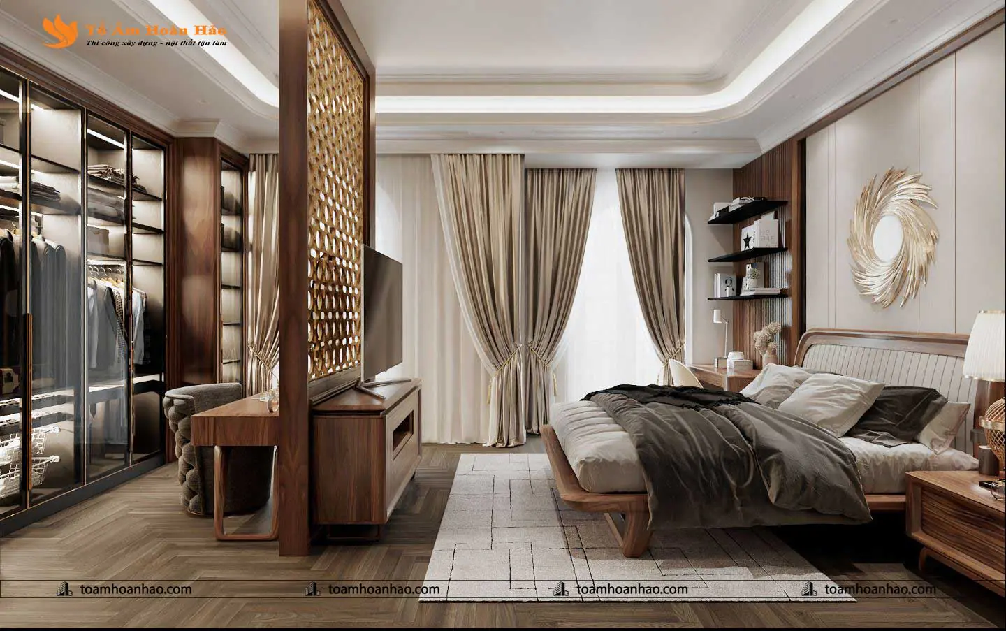 Phối cảnh 16 – THIẾT KẾ NỘI THẤT GỖ ÓC CHÓ VILLA 1500m2 – HÀ NỘI, SANG TRỌNG VÀ ĐẲNG CẤP