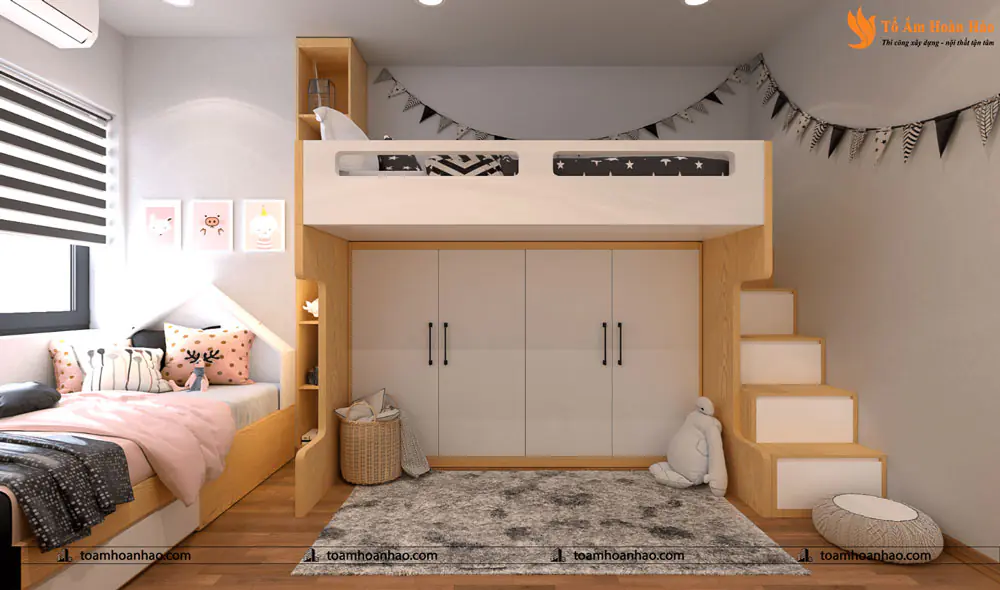 Phối cảnh 04 – 10+ MẪU THIẾT KẾ NỘI THẤT GIƯỜNG TẦNG DÀNH CHO PHÒNG NGỦ TRẺ EM ĐẸP
