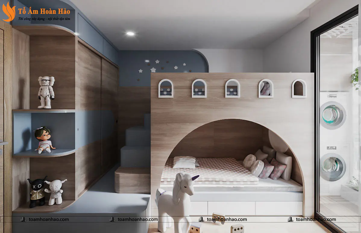 Phối cảnh 06 – 10+ MẪU THIẾT KẾ NỘI THẤT GIƯỜNG TẦNG DÀNH CHO PHÒNG NGỦ TRẺ EM ĐẸP