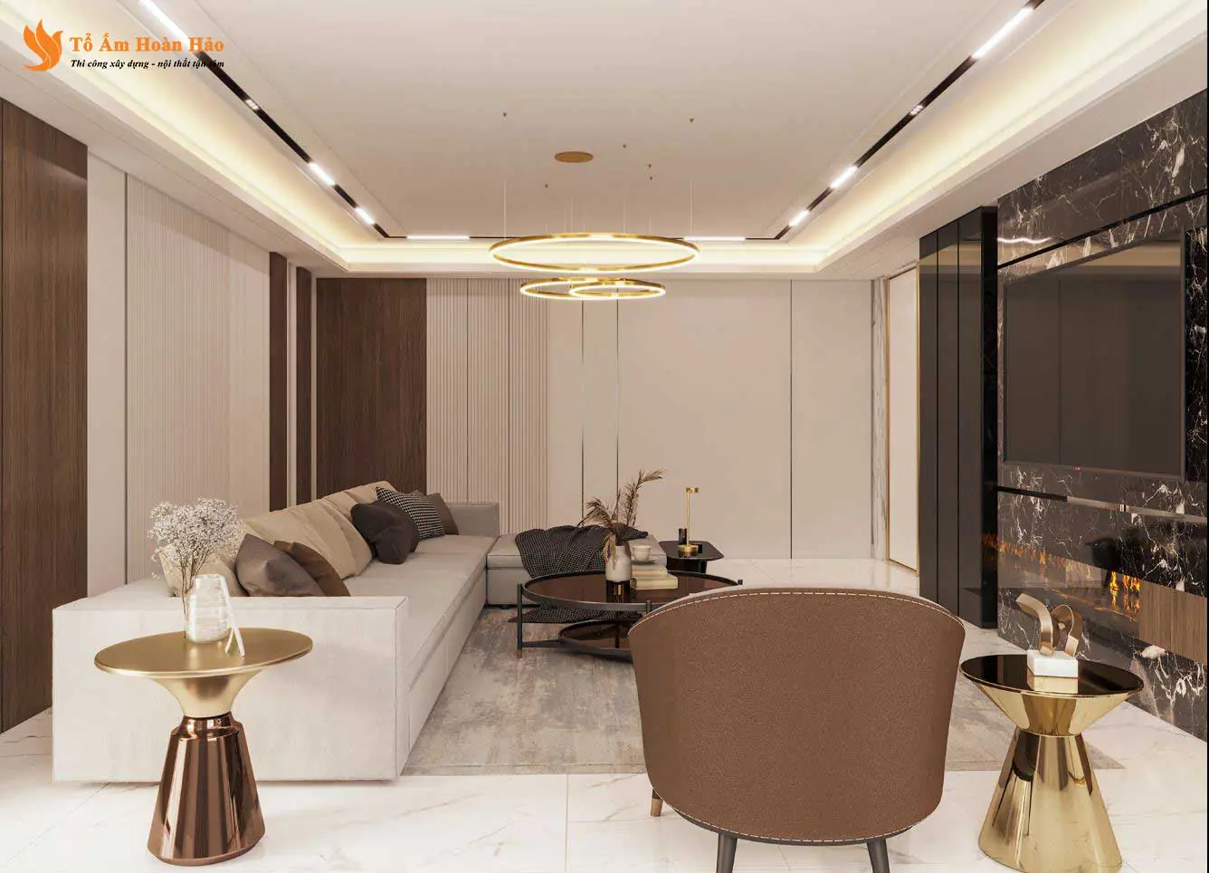 Phối cảnh 02 – Thiết kế nội thất Penthouse 3 phòng ngủ, 150m2 sang trọng và đẳng cấp