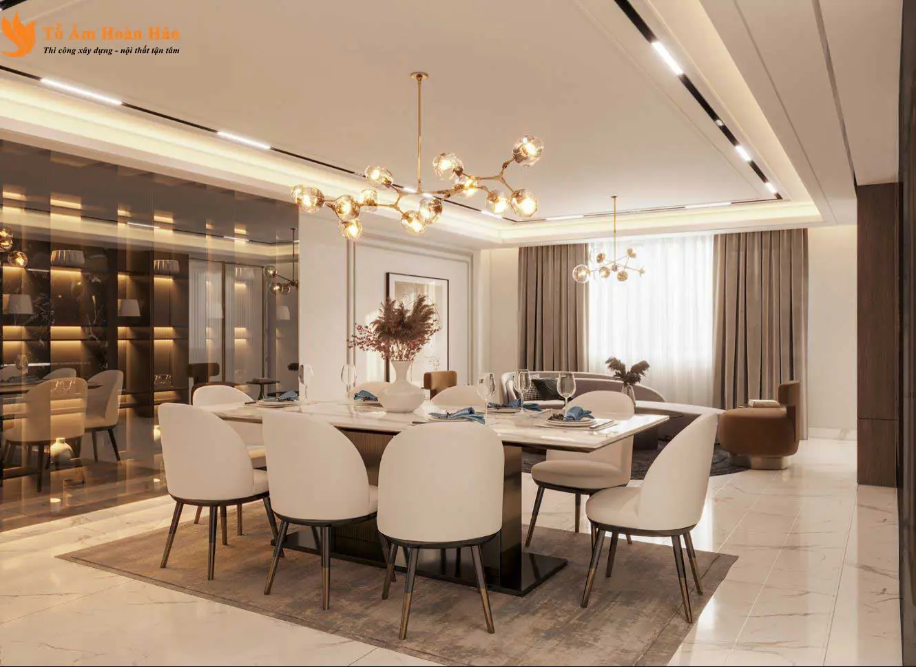 Phối cảnh 03 – Thiết kế nội thất Penthouse 3 phòng ngủ, 150m2 sang trọng và đẳng cấp