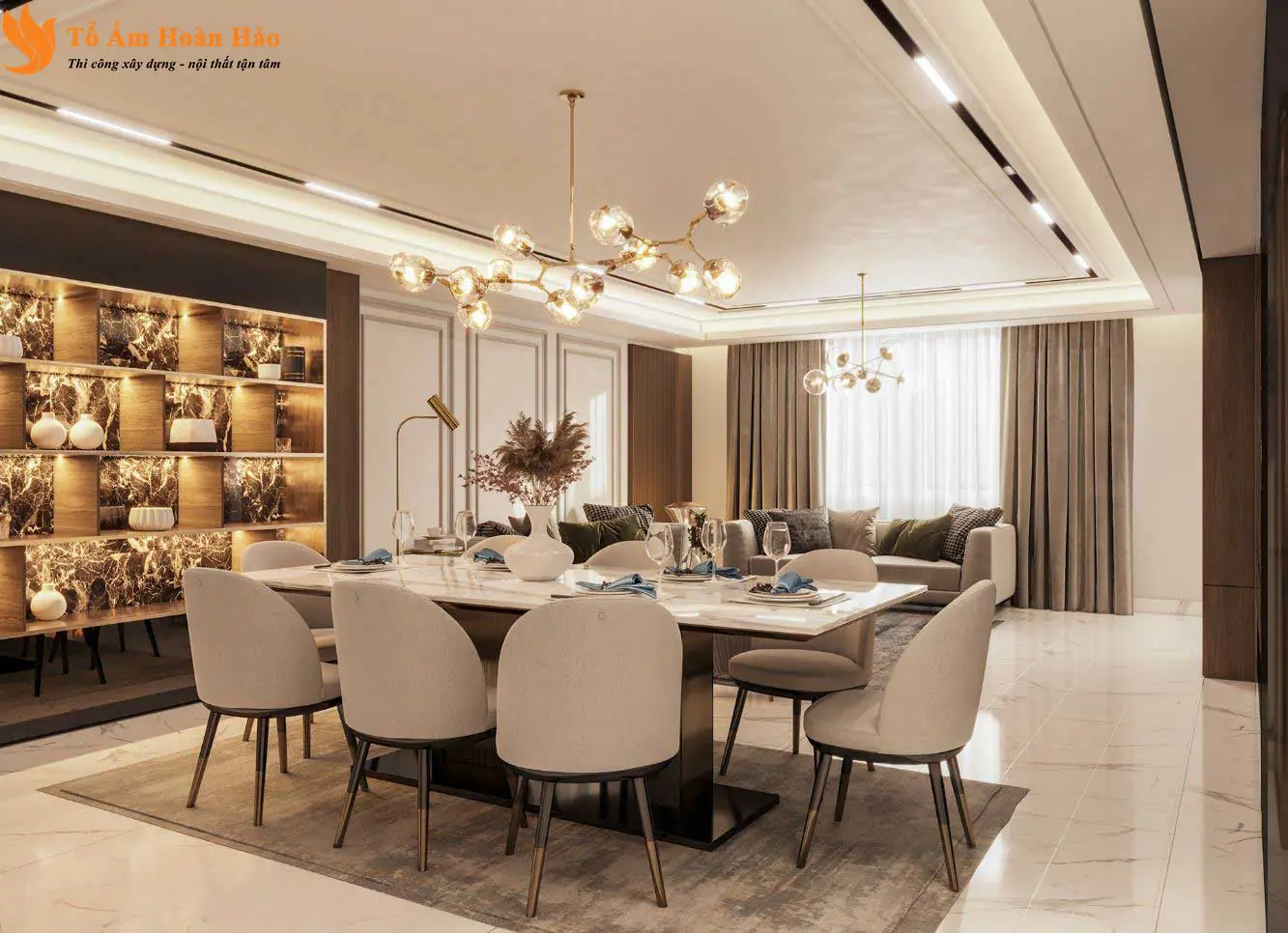 Phối cảnh 04 – Thiết kế nội thất Penthouse 3 phòng ngủ, 150m2 sang trọng và đẳng cấp