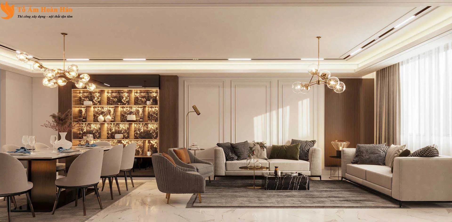 Phối cảnh 05 – Thiết kế nội thất Penthouse 3 phòng ngủ, 150m2 sang trọng và đẳng cấp